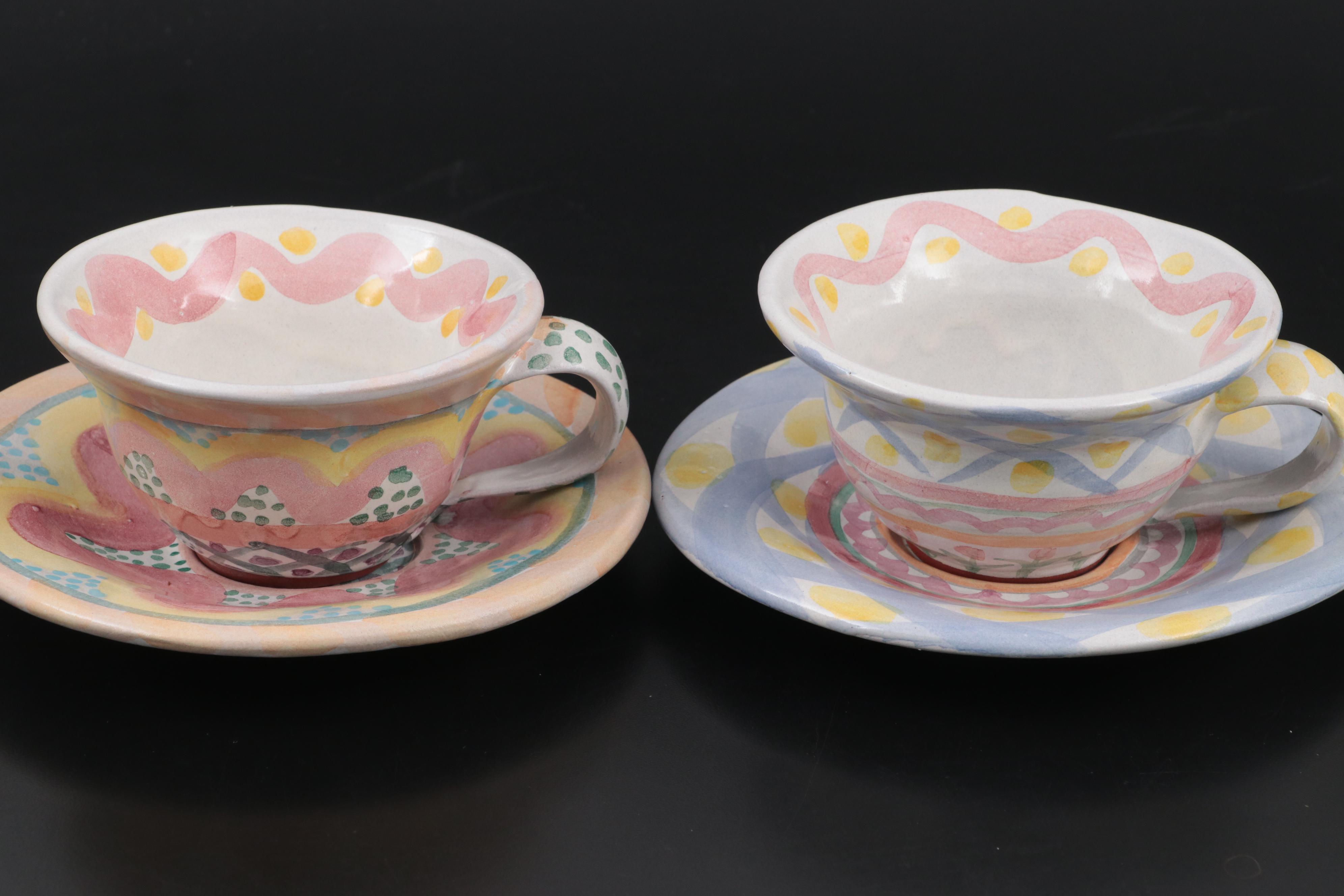MacKenzie-Childs Tea Set and Cake Stand, Late 20th Century