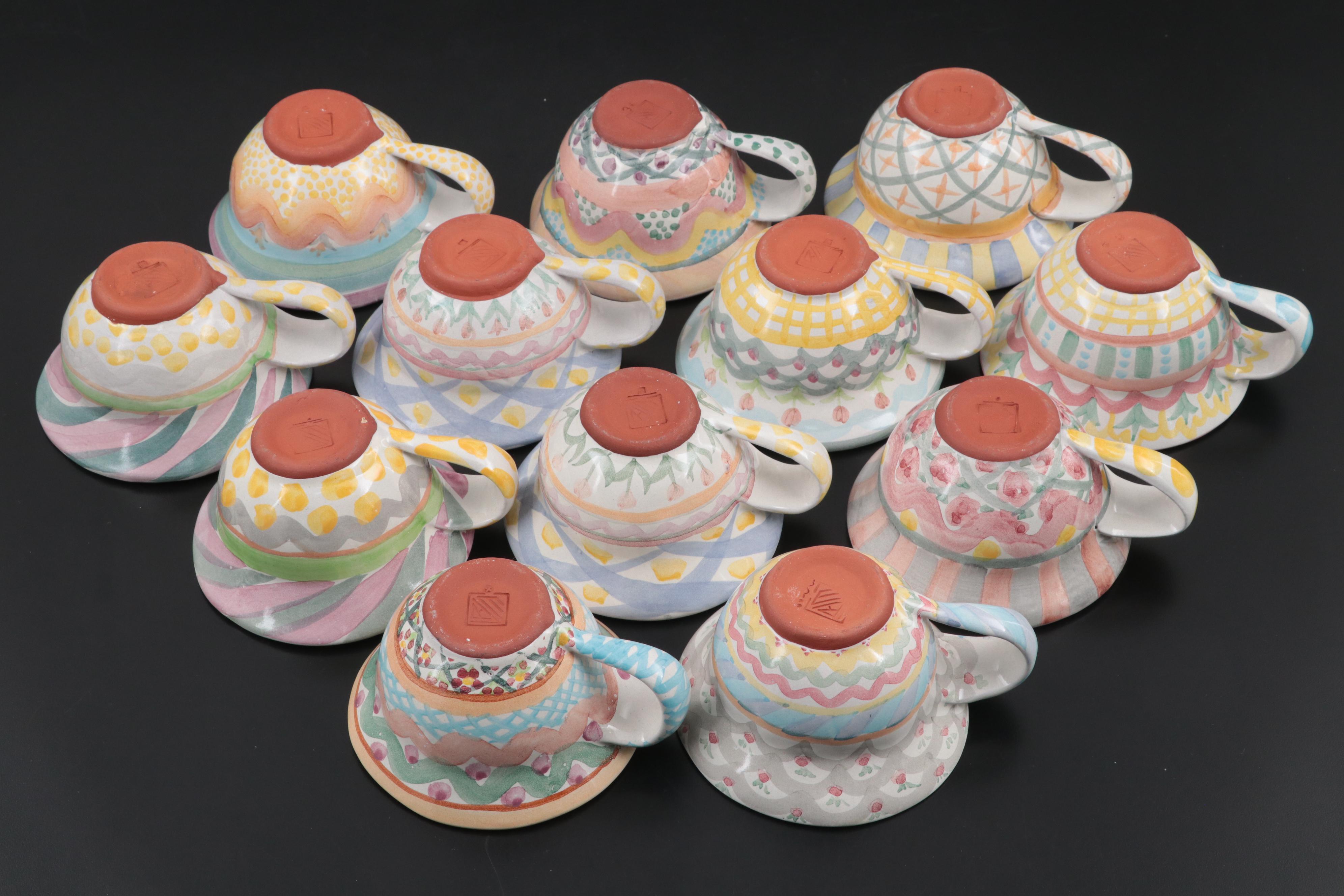 MacKenzie-Childs Tea Set and Cake Stand, Late 20th Century