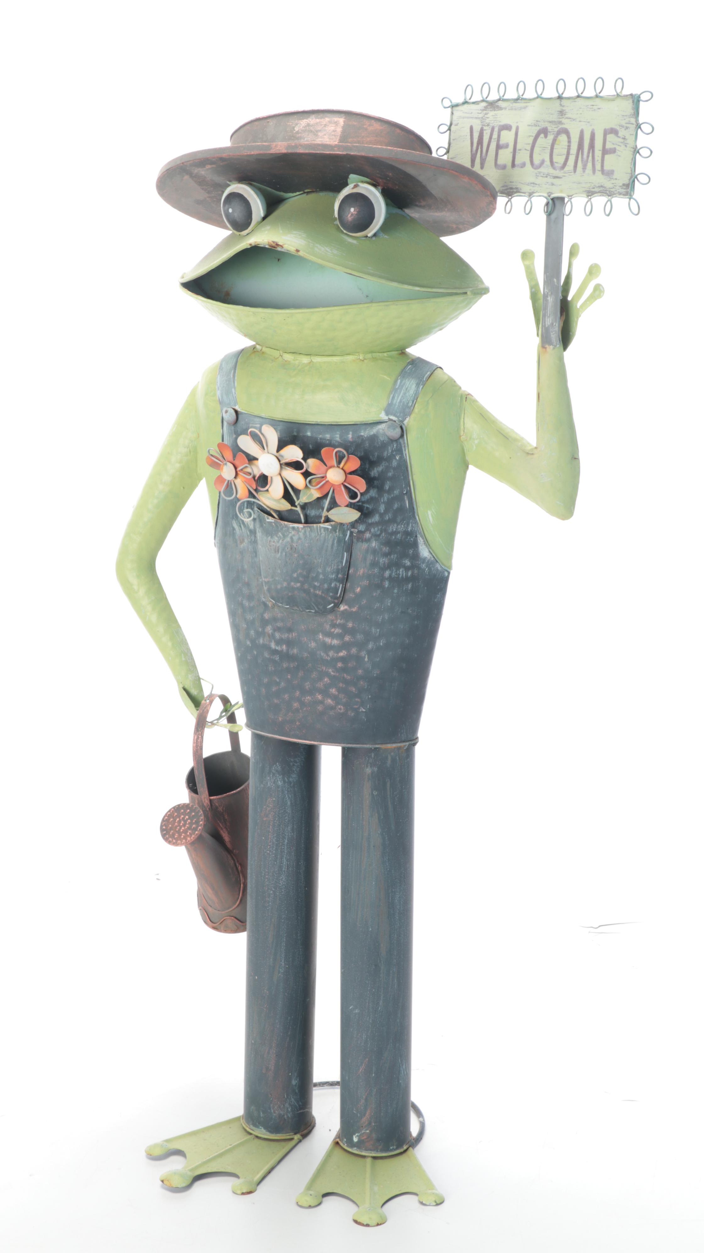 Polychrome Metal Anthropomorphic Frog Garden Figures