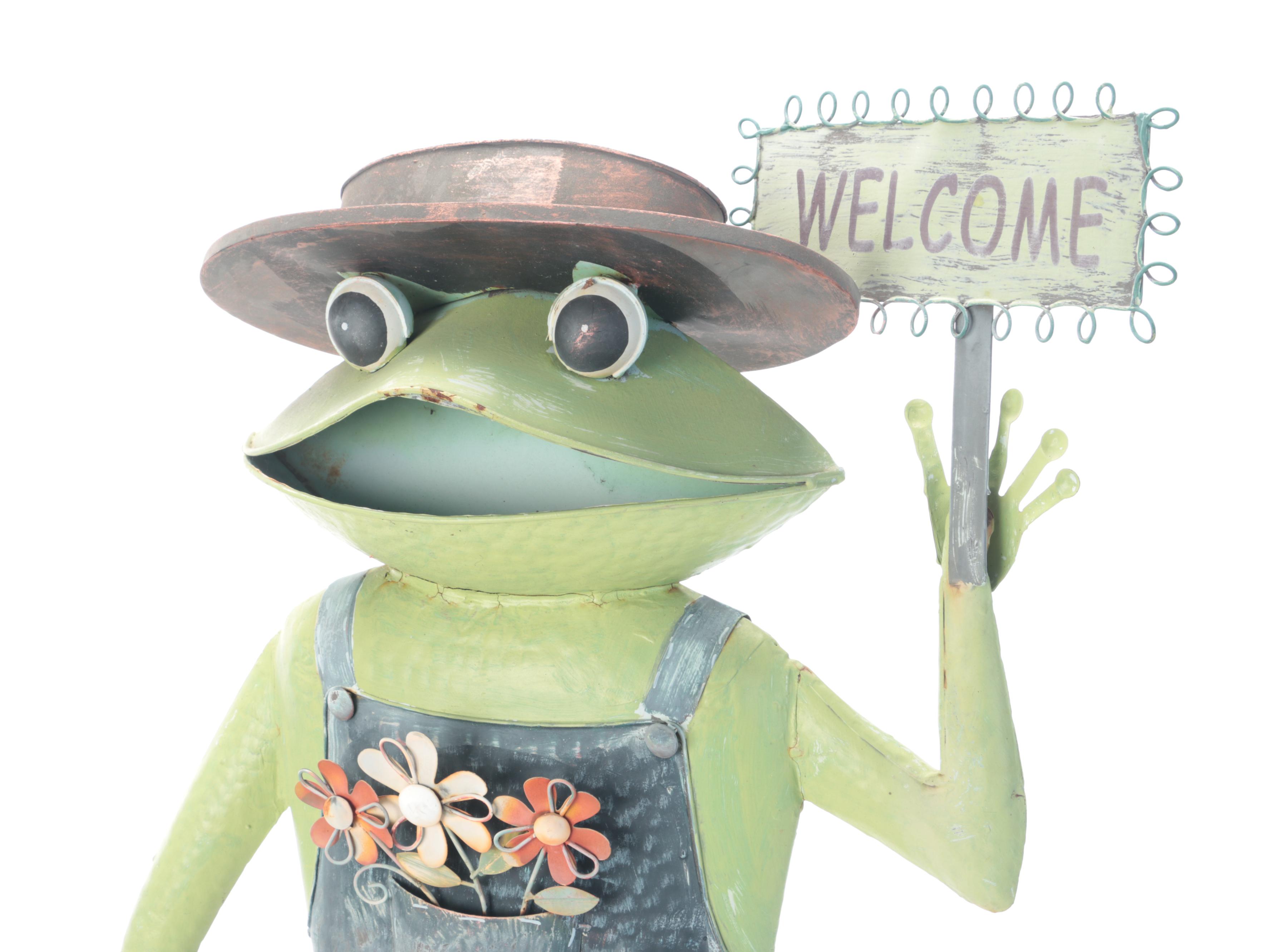 Polychrome Metal Anthropomorphic Frog Garden Figures