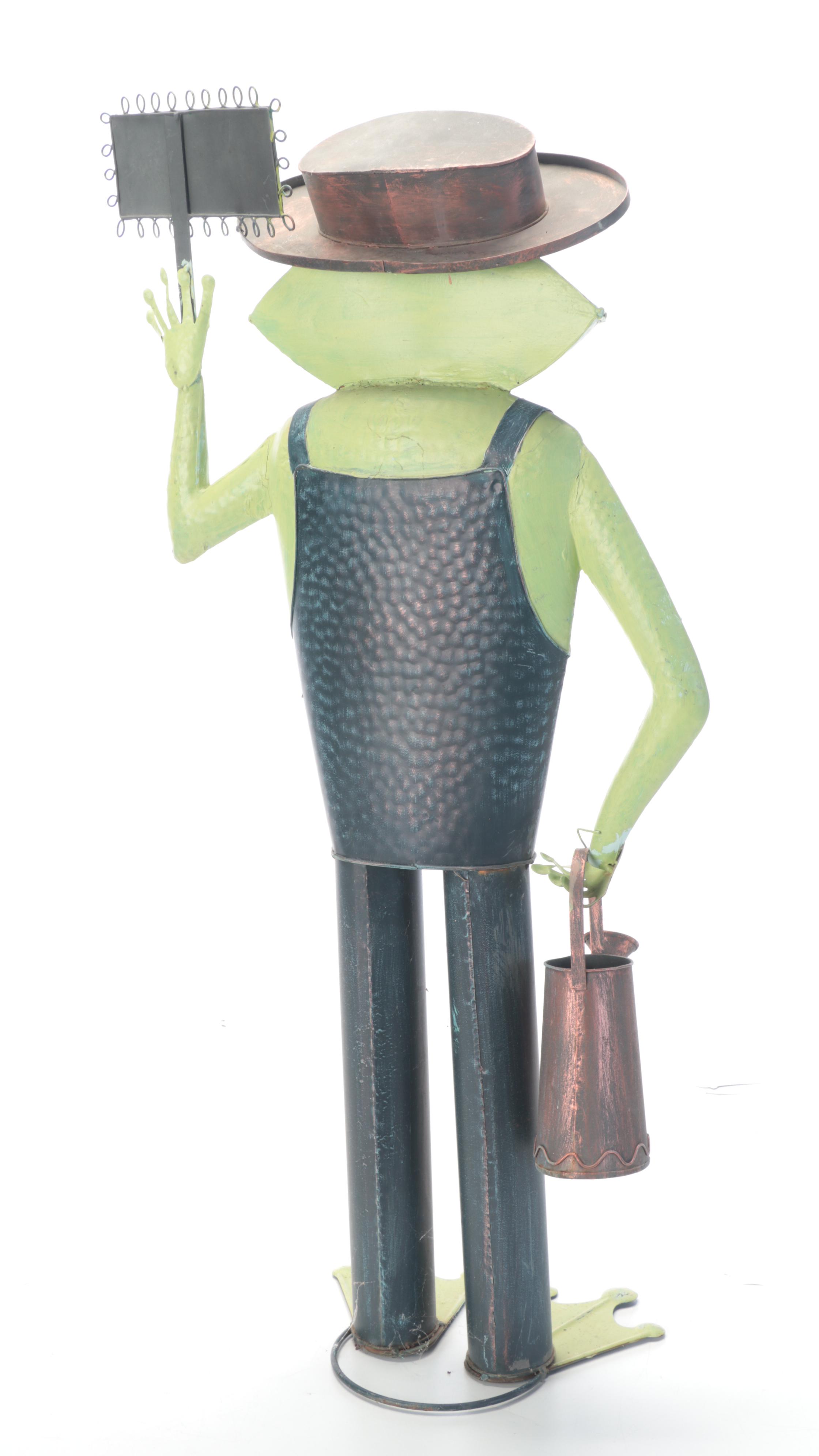 Polychrome Metal Anthropomorphic Frog Garden Figures