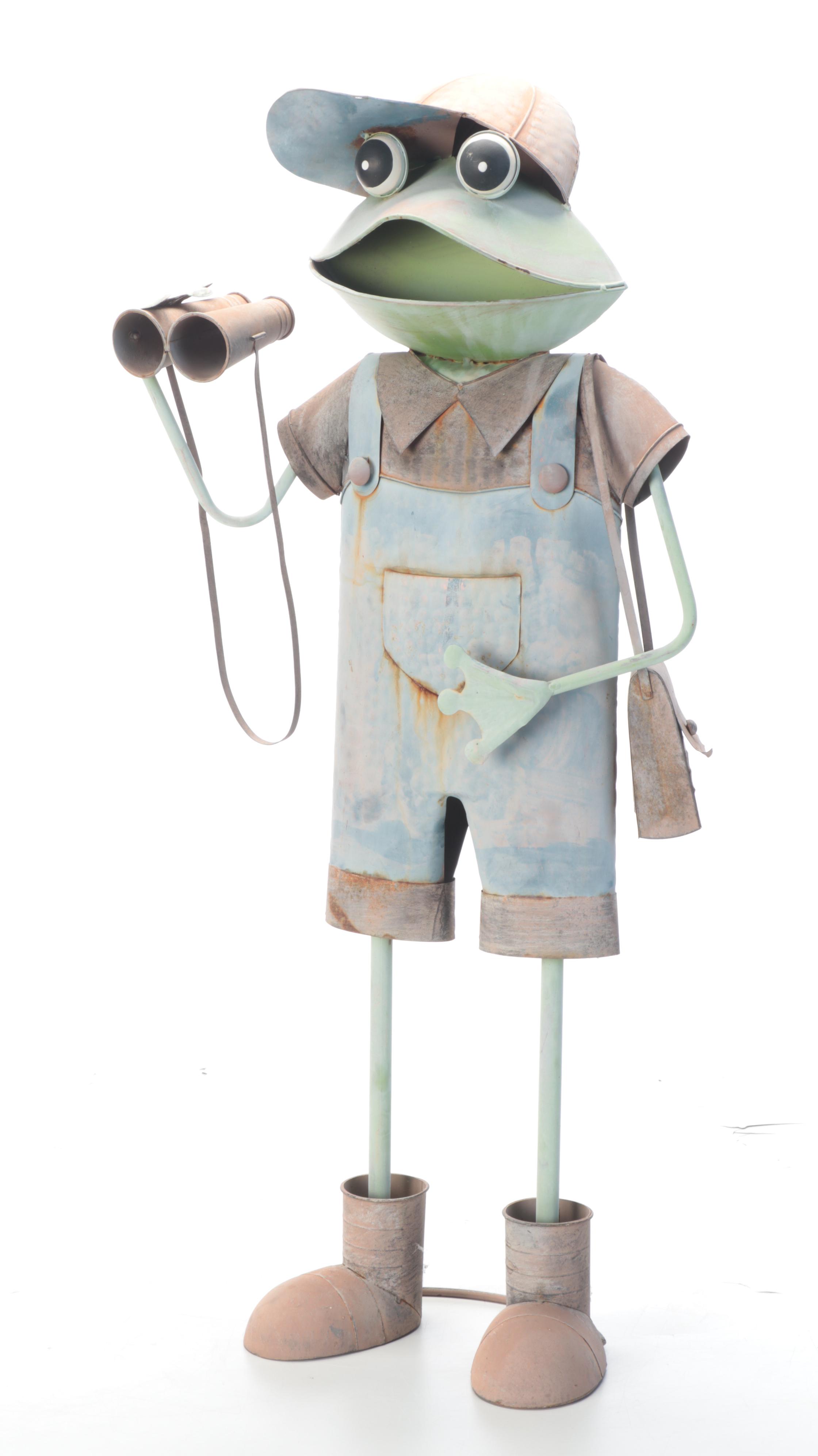 Polychrome Metal Anthropomorphic Frog Garden Figures