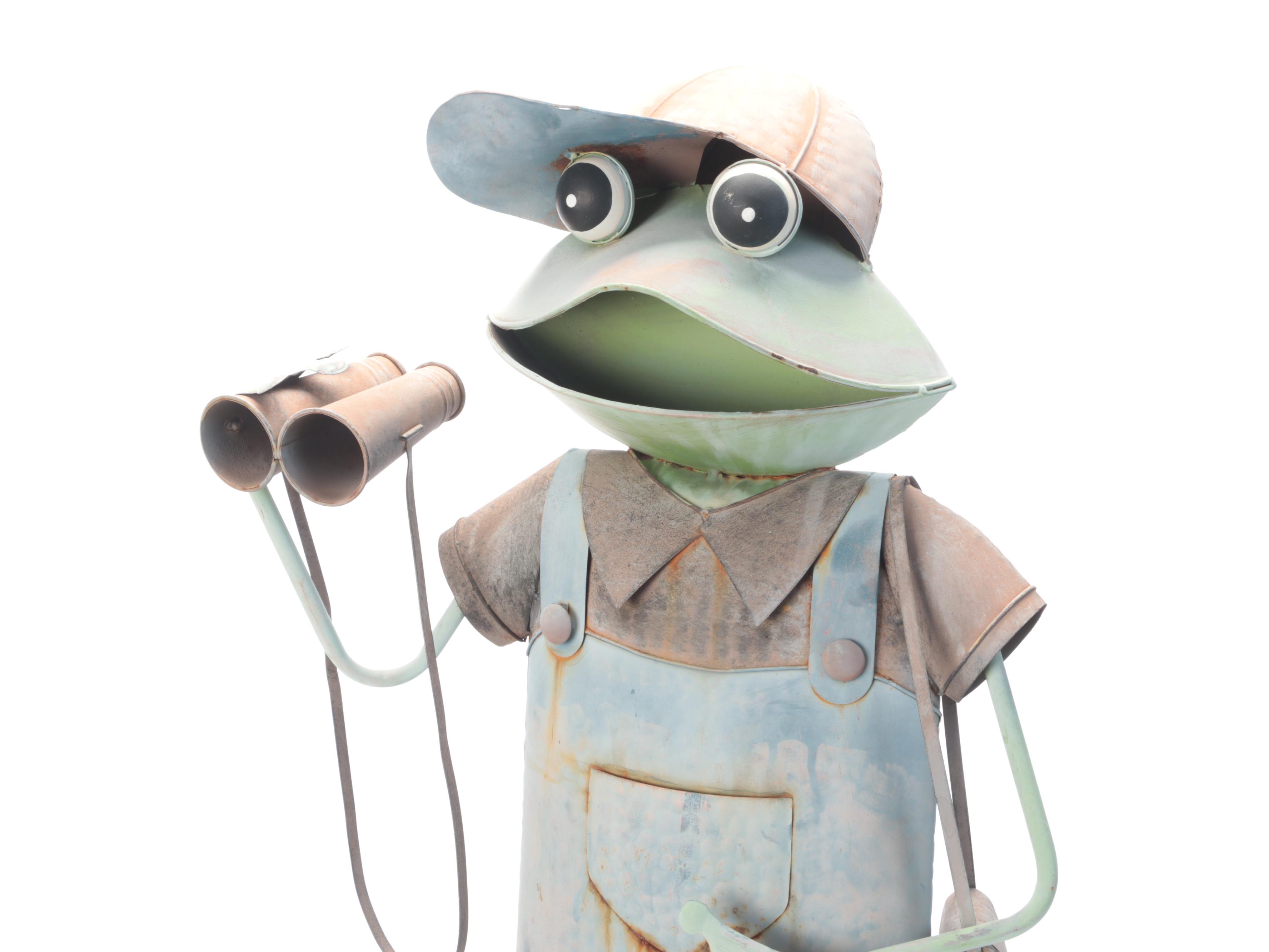 Polychrome Metal Anthropomorphic Frog Garden Figures