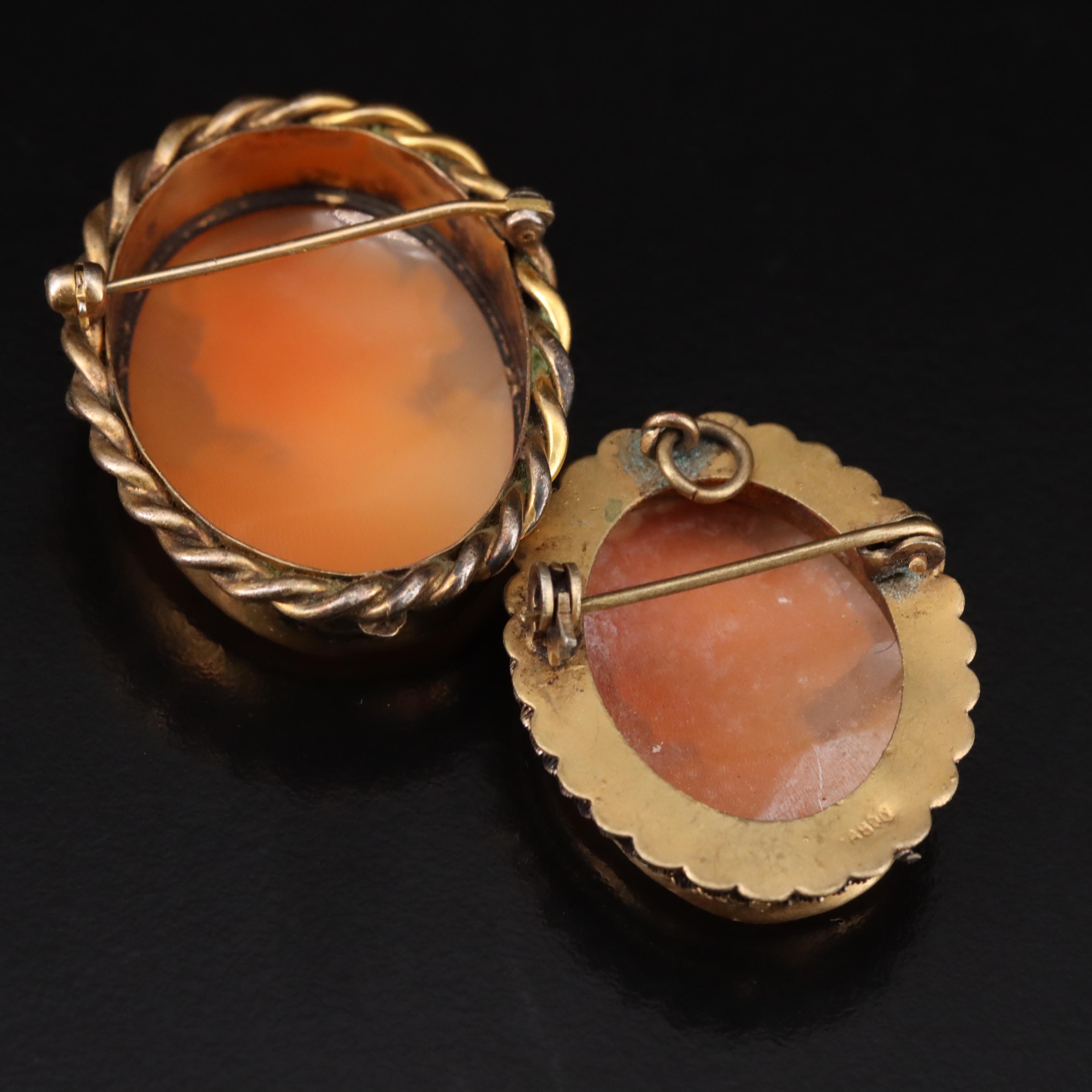 Vintage Shell Cameos Brooches and Earrings Including Gold-Filled