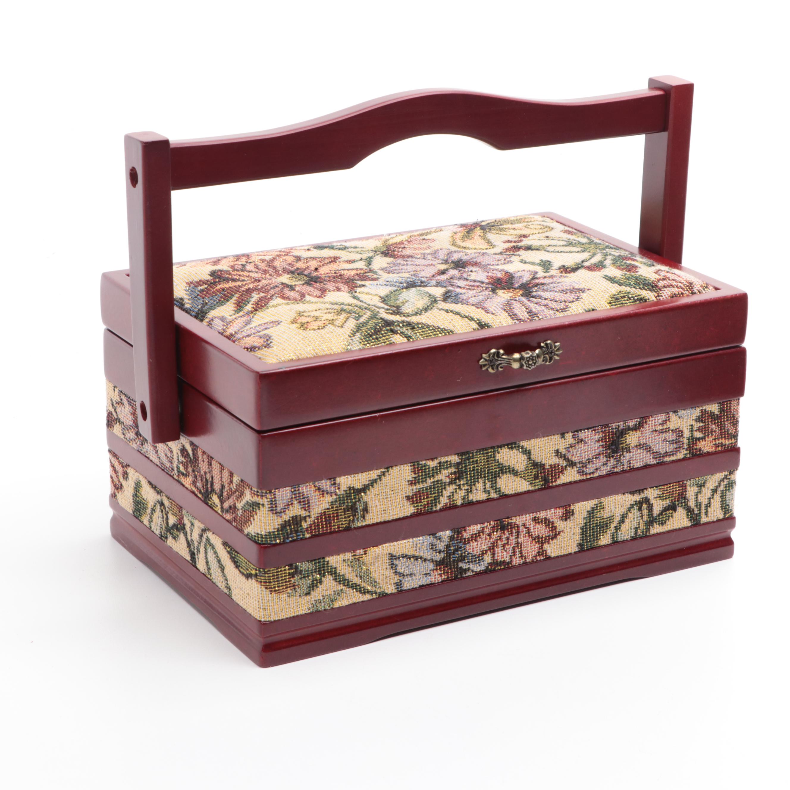 Floral Woven Fabric Jewelry Box with Other Mahogany Finished Wood Jewelry Boxes