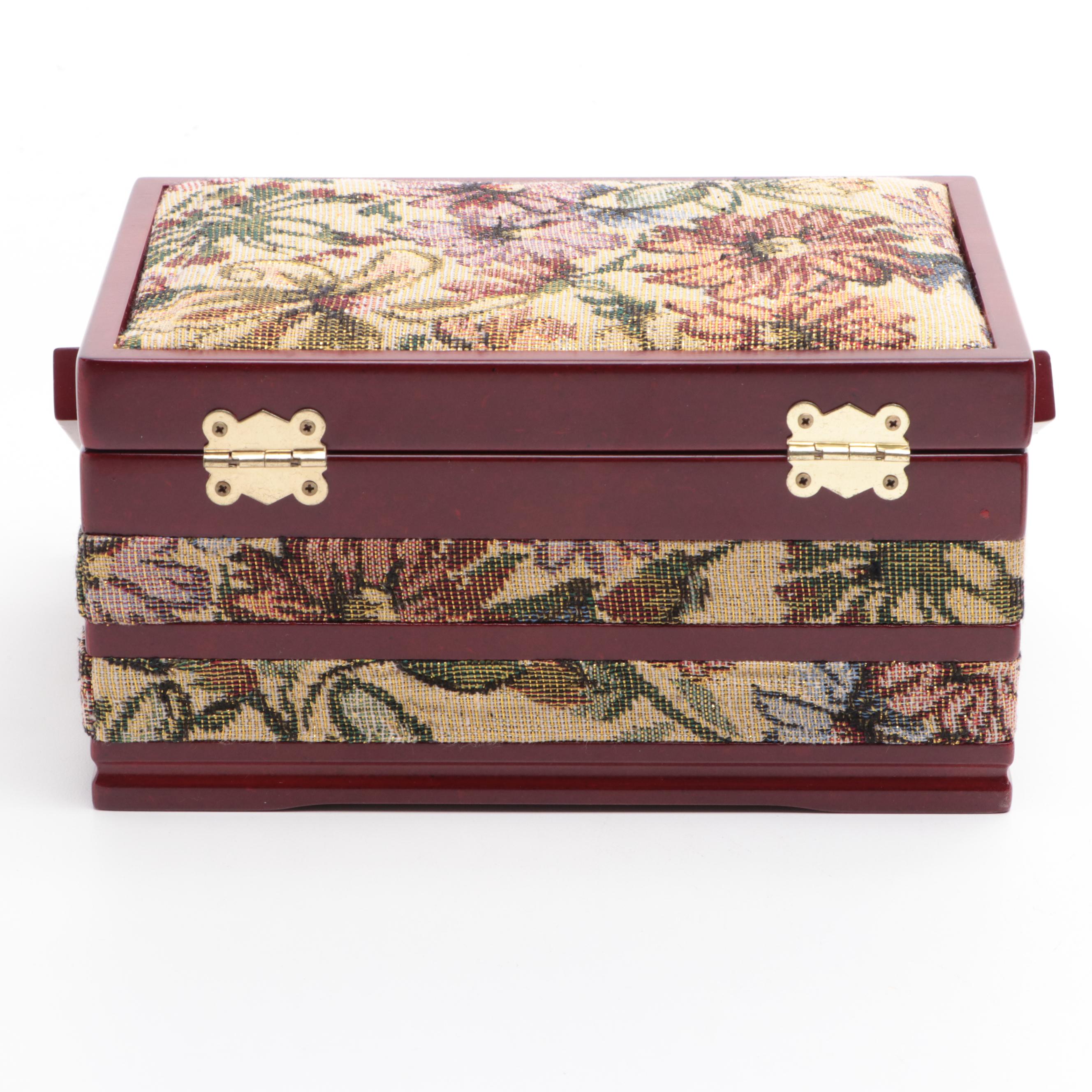 Floral Woven Fabric Jewelry Box with Other Mahogany Finished Wood Jewelry Boxes