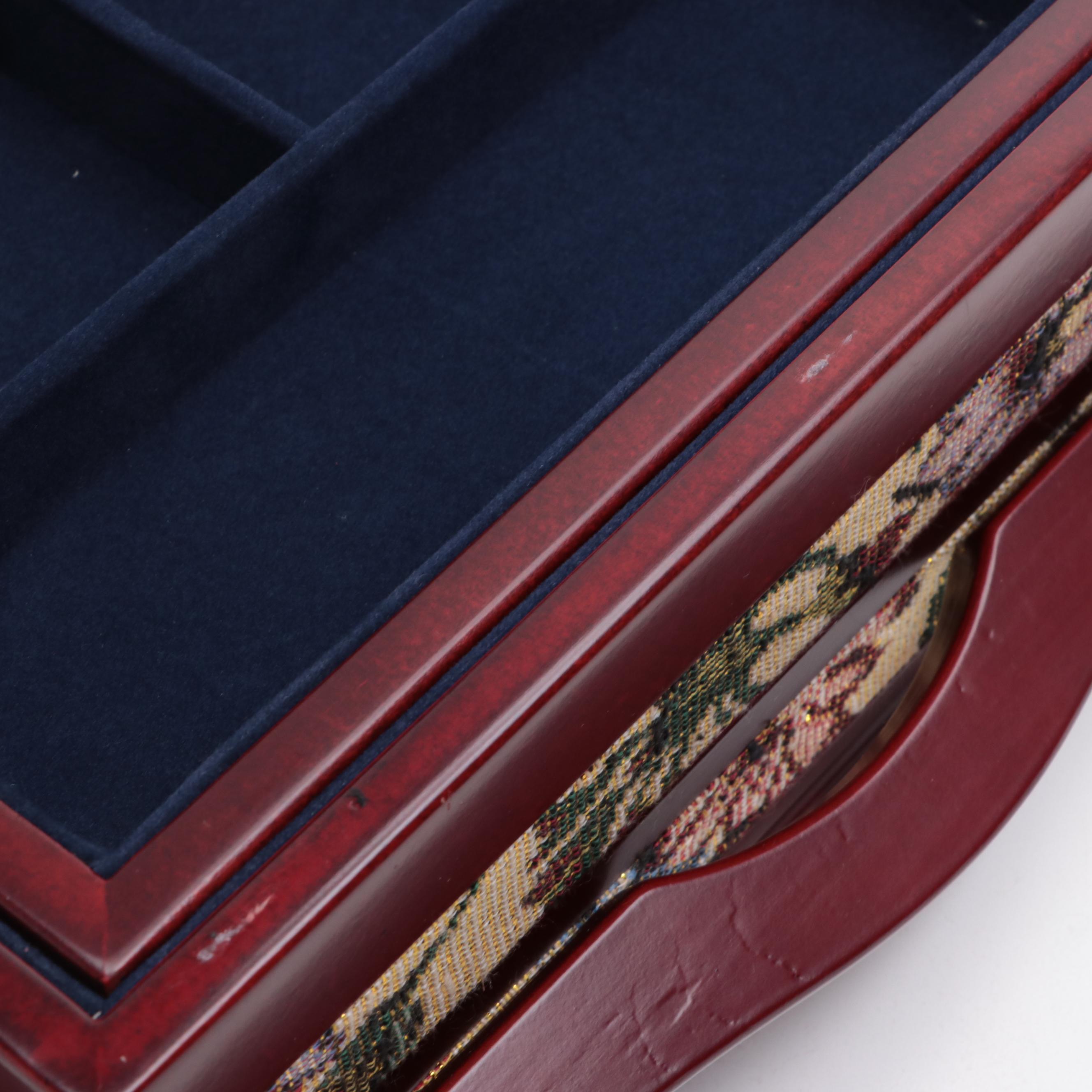 Floral Woven Fabric Jewelry Box with Other Mahogany Finished Wood Jewelry Boxes