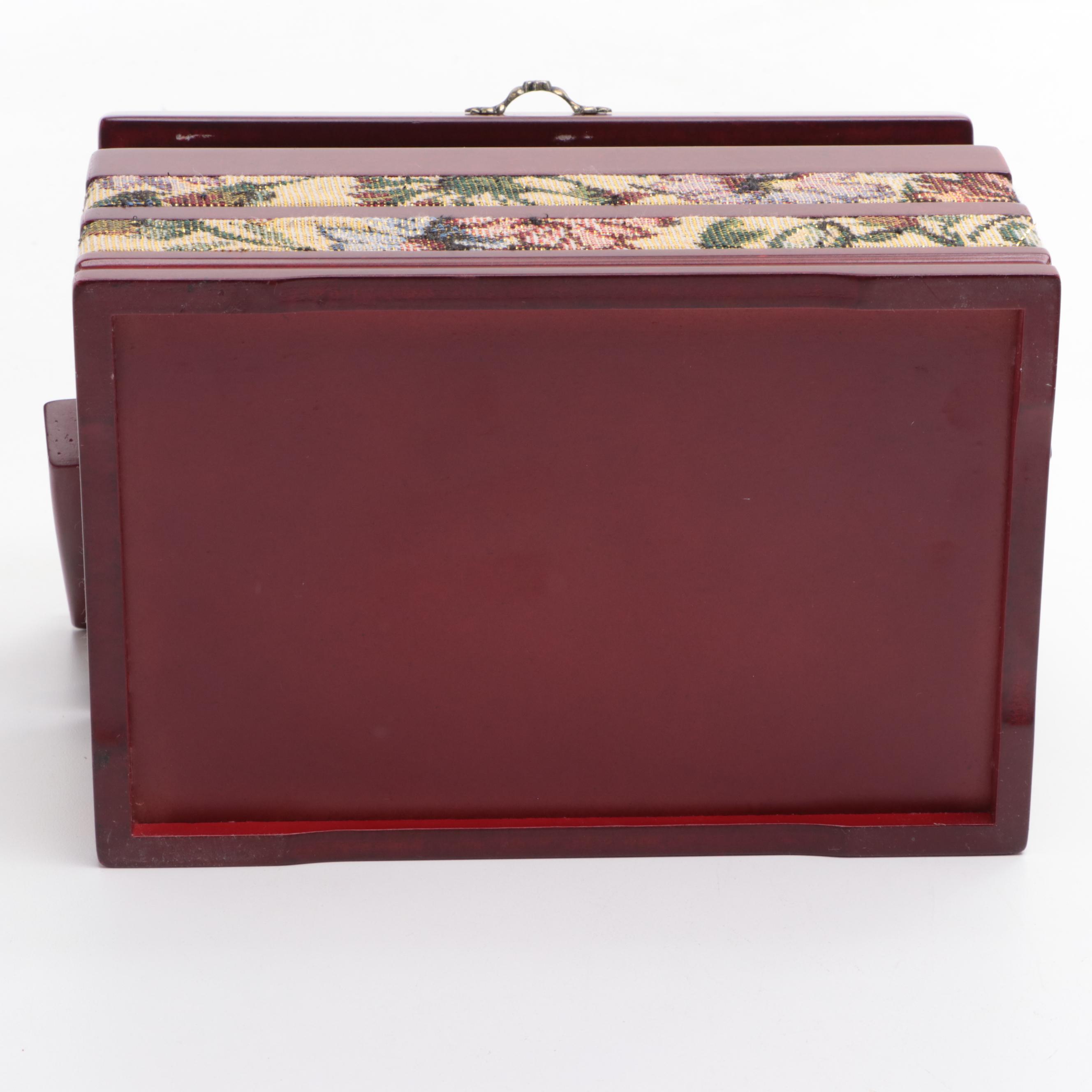 Floral Woven Fabric Jewelry Box with Other Mahogany Finished Wood Jewelry Boxes