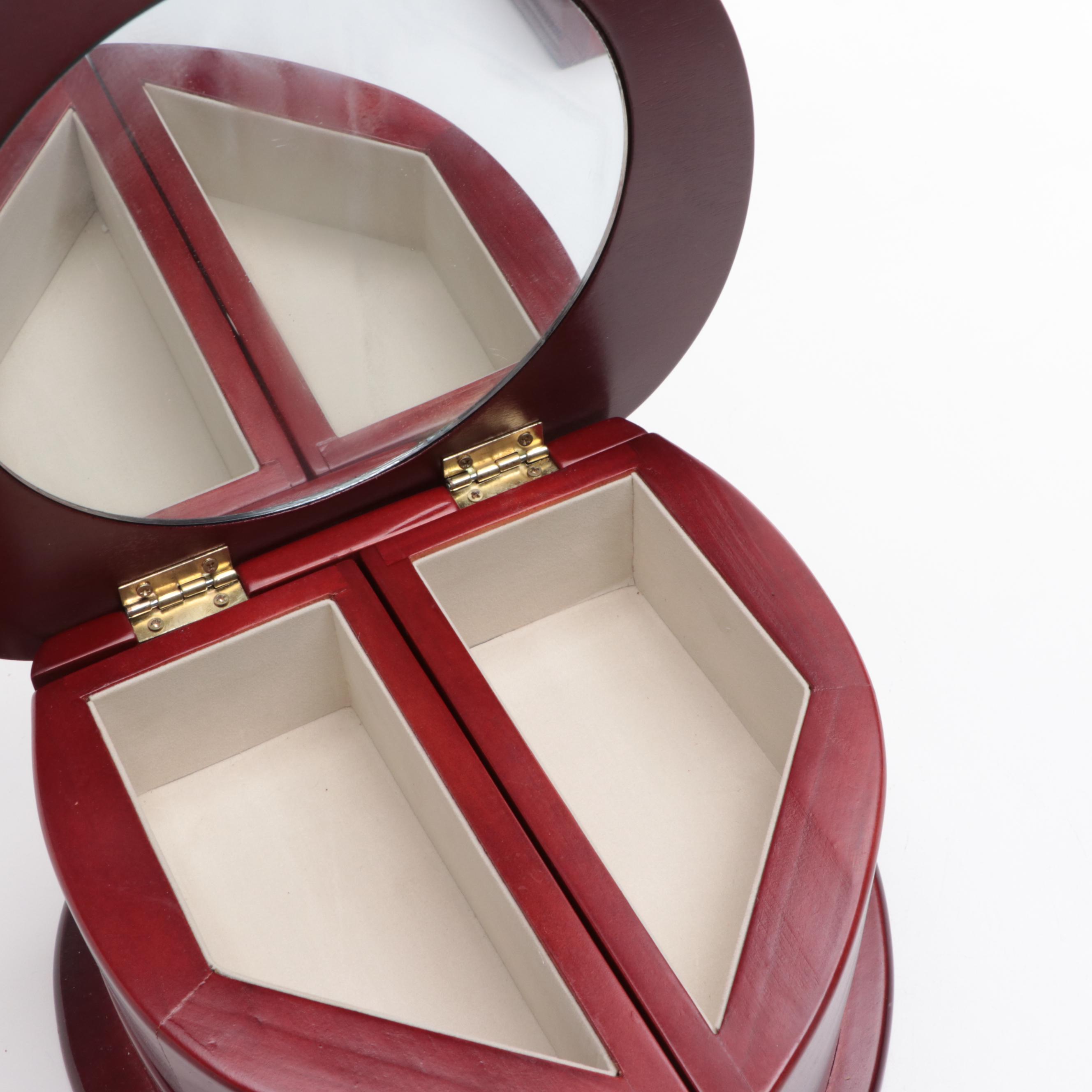 Floral Woven Fabric Jewelry Box with Other Mahogany Finished Wood Jewelry Boxes