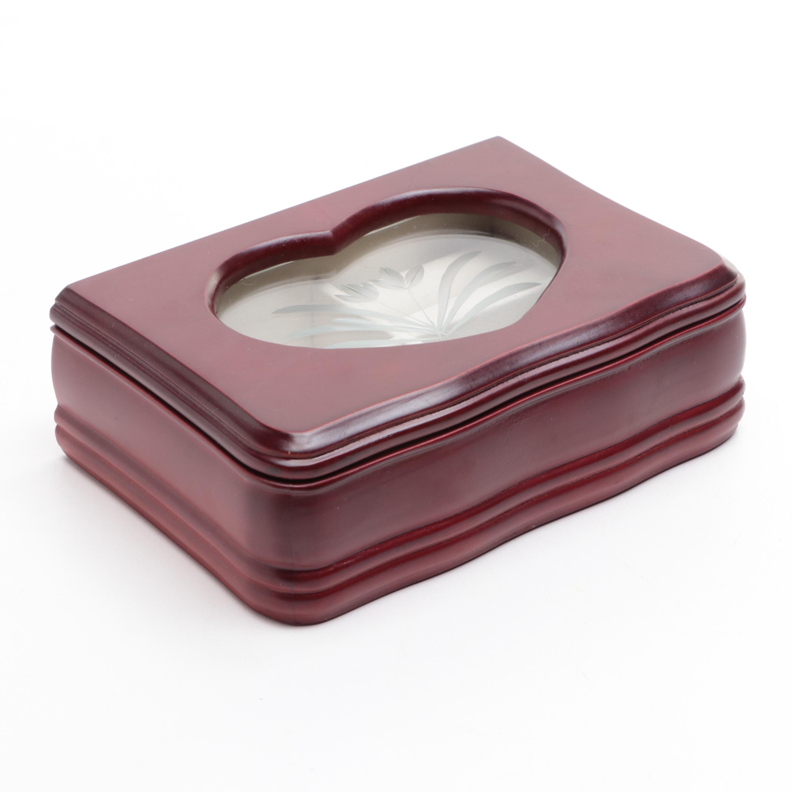 Floral Woven Fabric Jewelry Box with Other Mahogany Finished Wood Jewelry Boxes