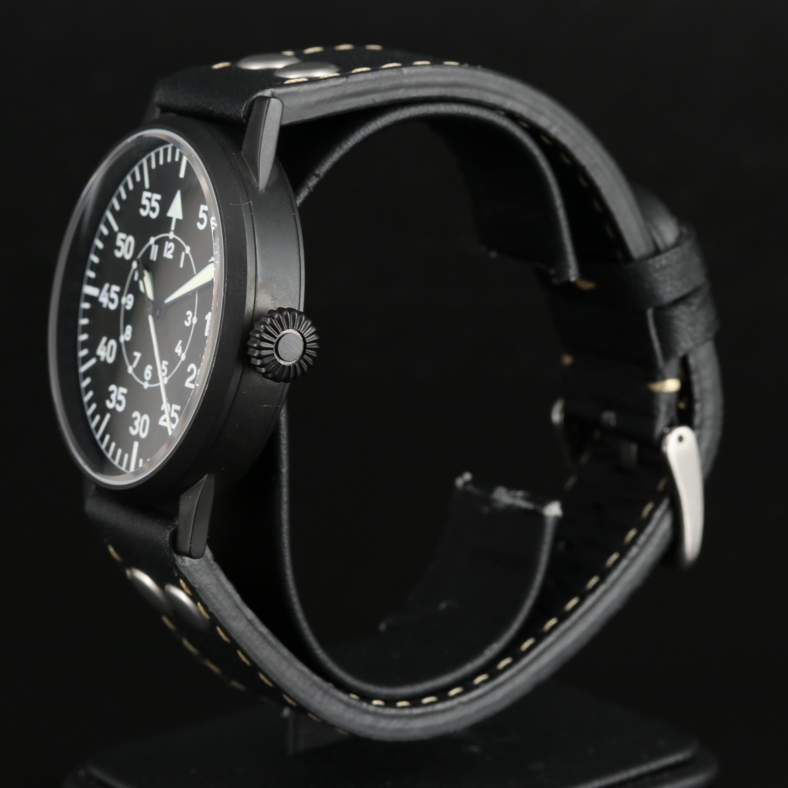 Laco Pilot Stainless Steel Black Dial Quartz Watch