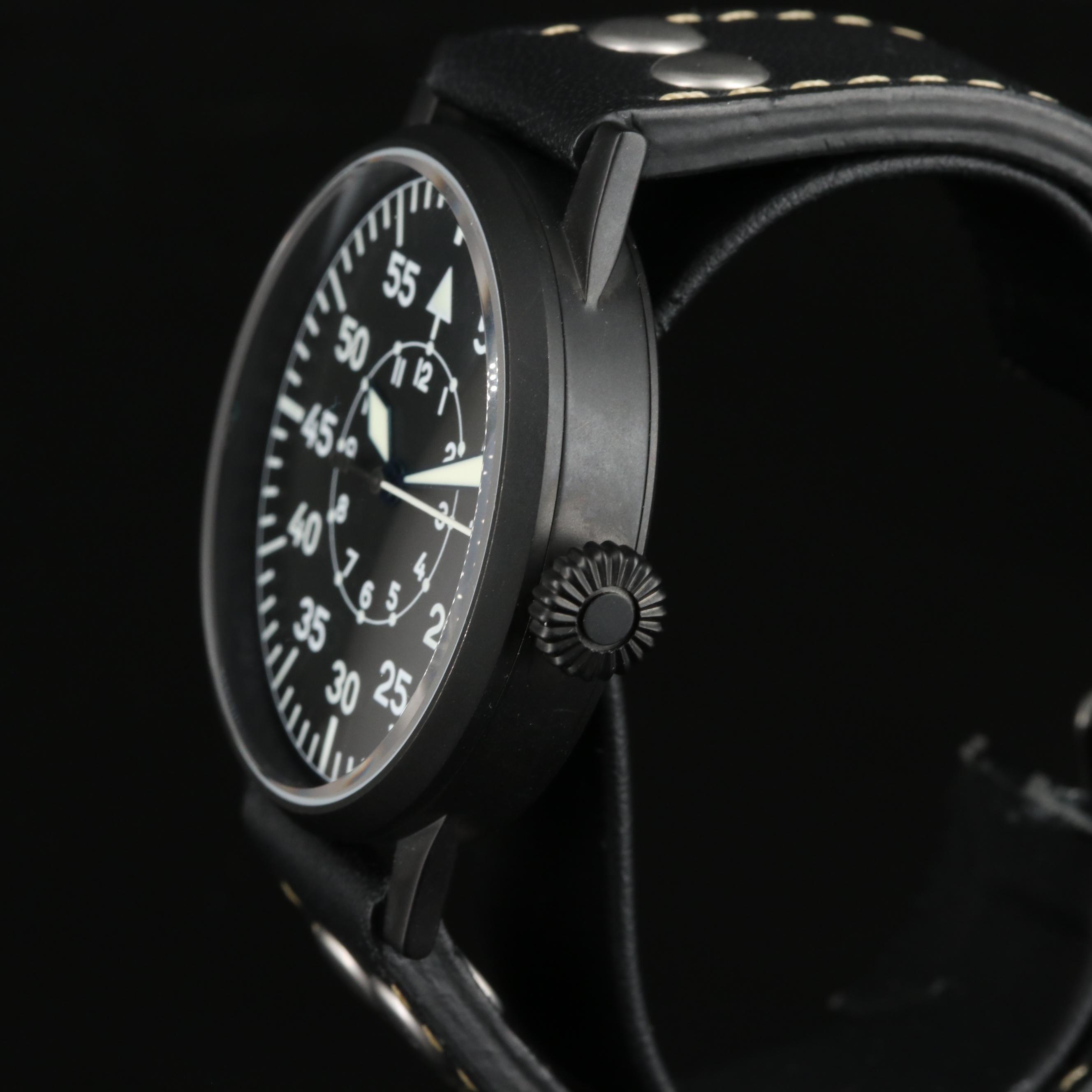 Laco Pilot Stainless Steel Black Dial Quartz Watch