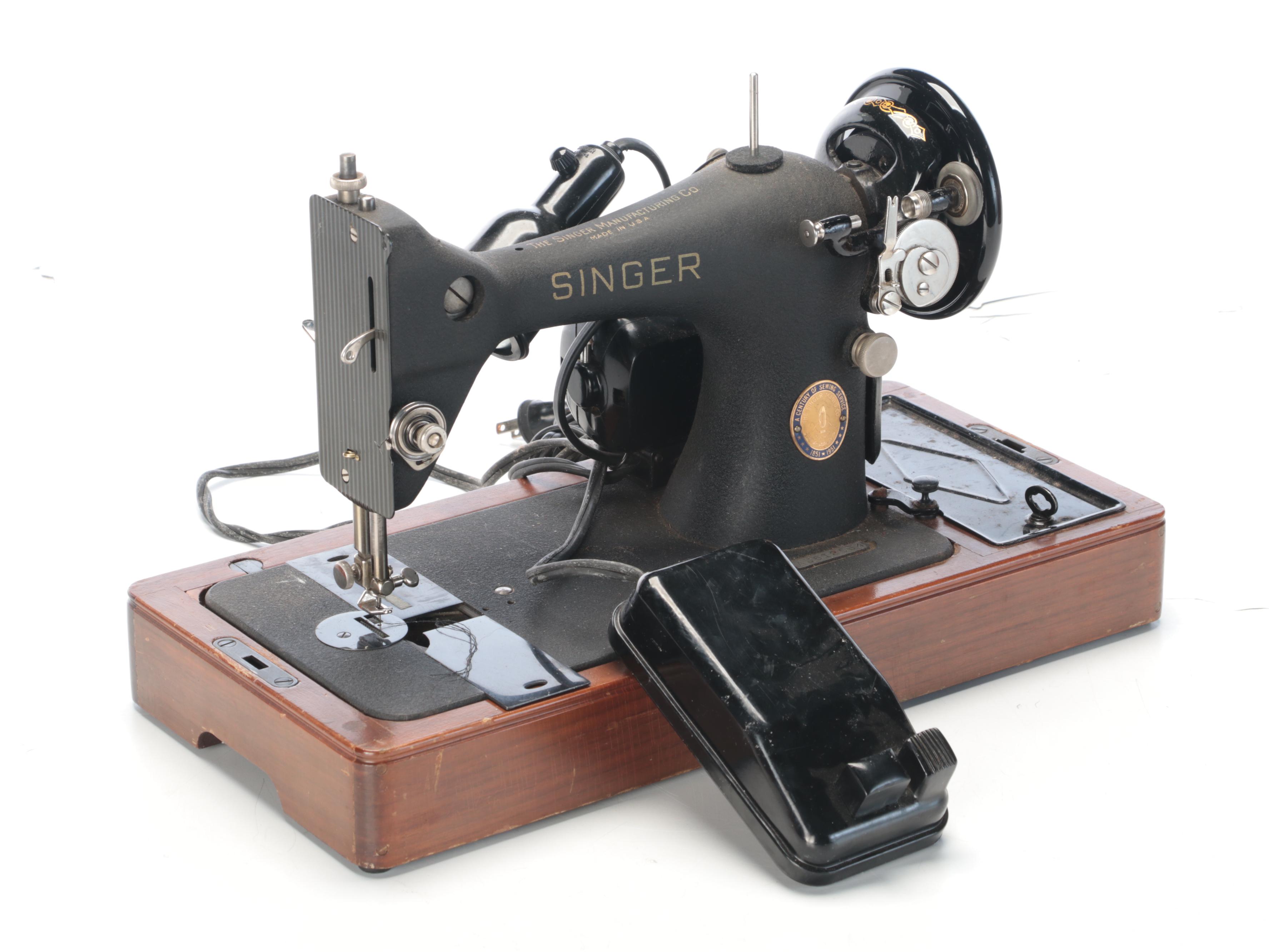 Singer Portable Electric Sewing Machine With Dome Carry Case, 1950