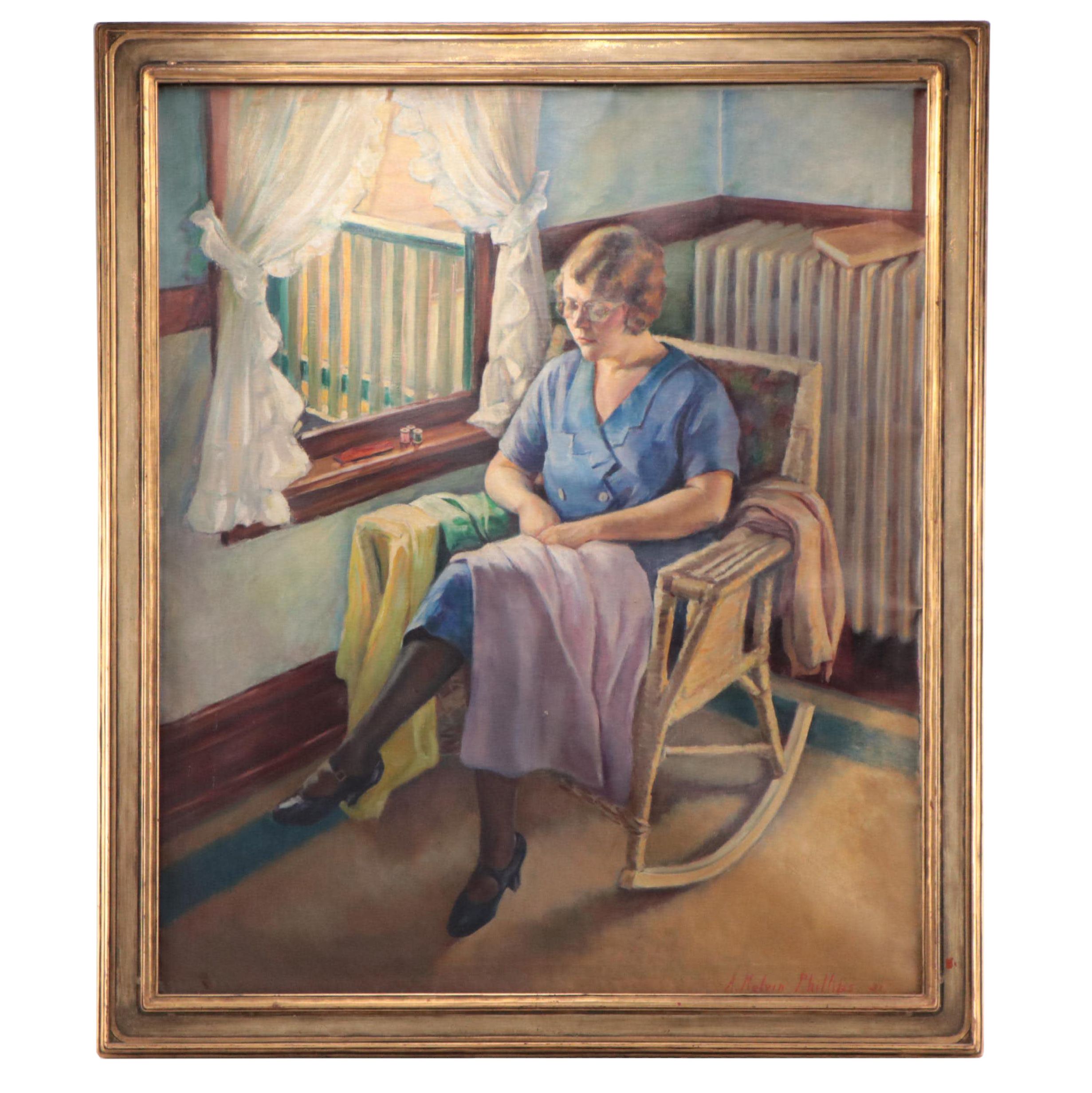 A. Melvin Phillips Oil Painting Portrait of Woman in Repose, 1921