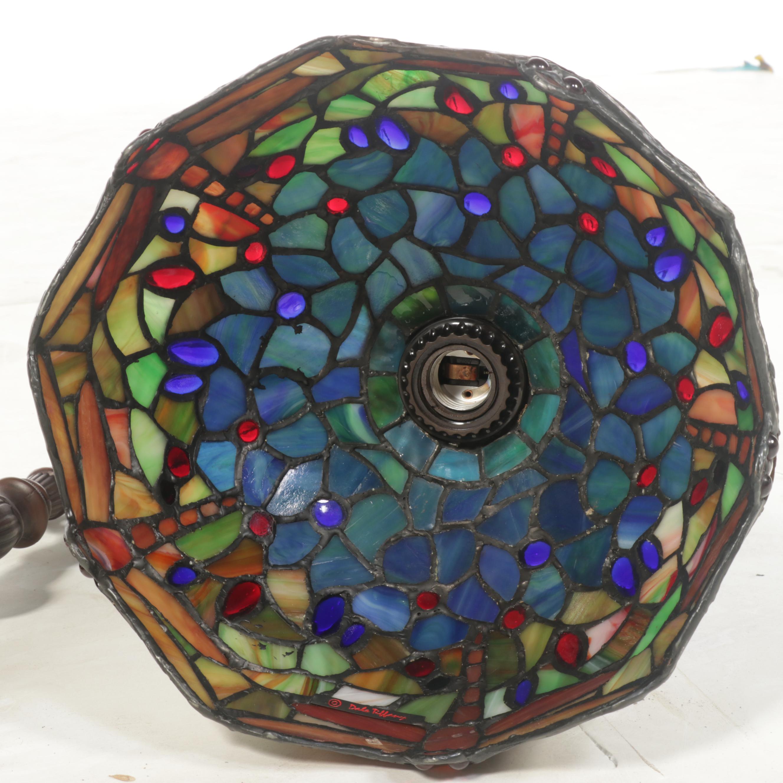 Victorian Style Bridge Arm Floor lamp With Dragonfly Slag Glass Shade