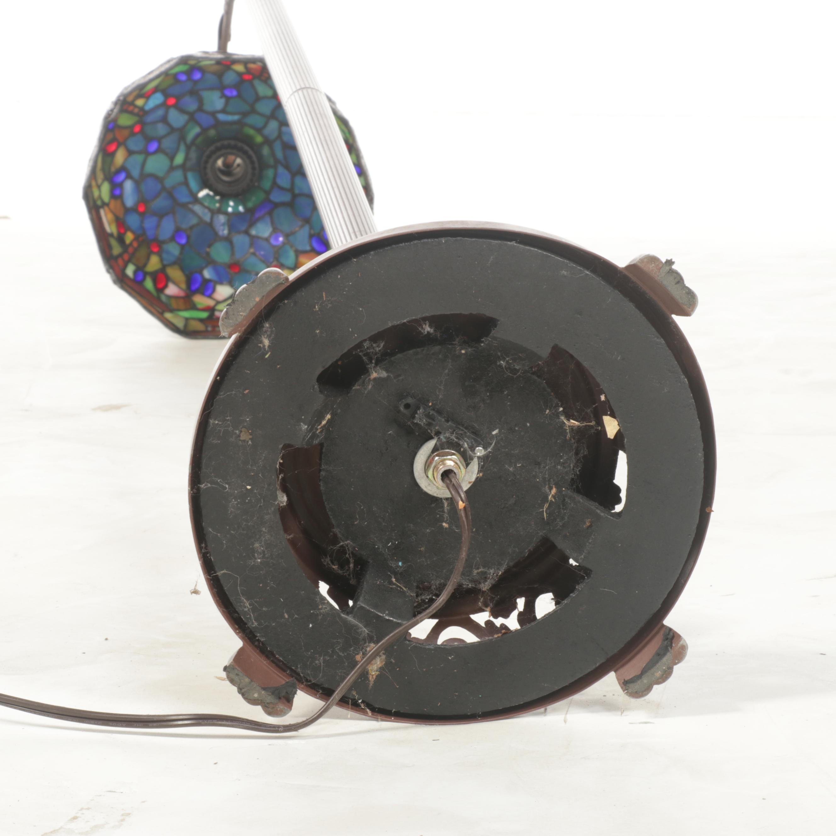 Victorian Style Bridge Arm Floor lamp With Dragonfly Slag Glass Shade