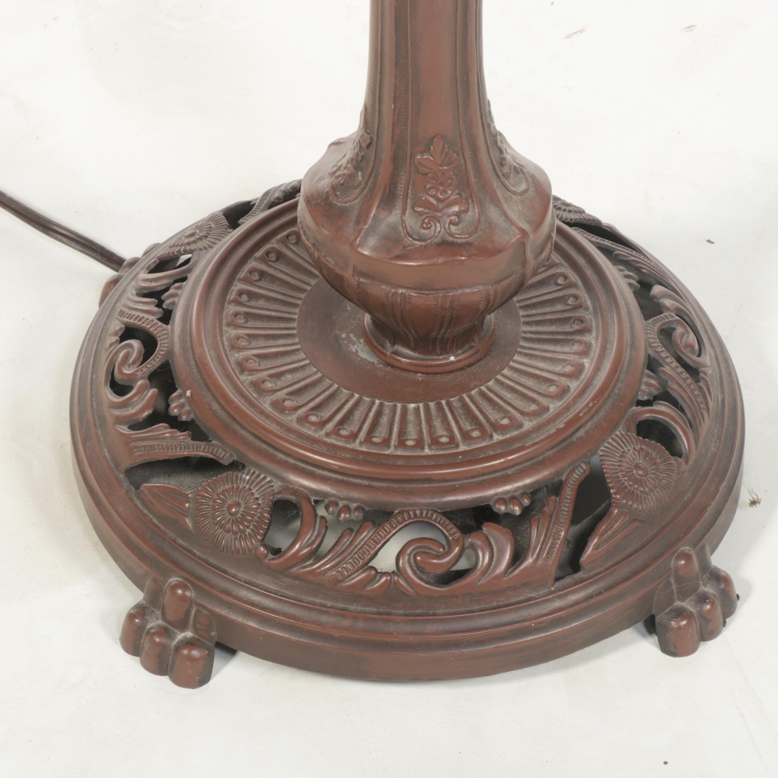 Victorian Style Bridge Arm Floor lamp With Dragonfly Slag Glass Shade