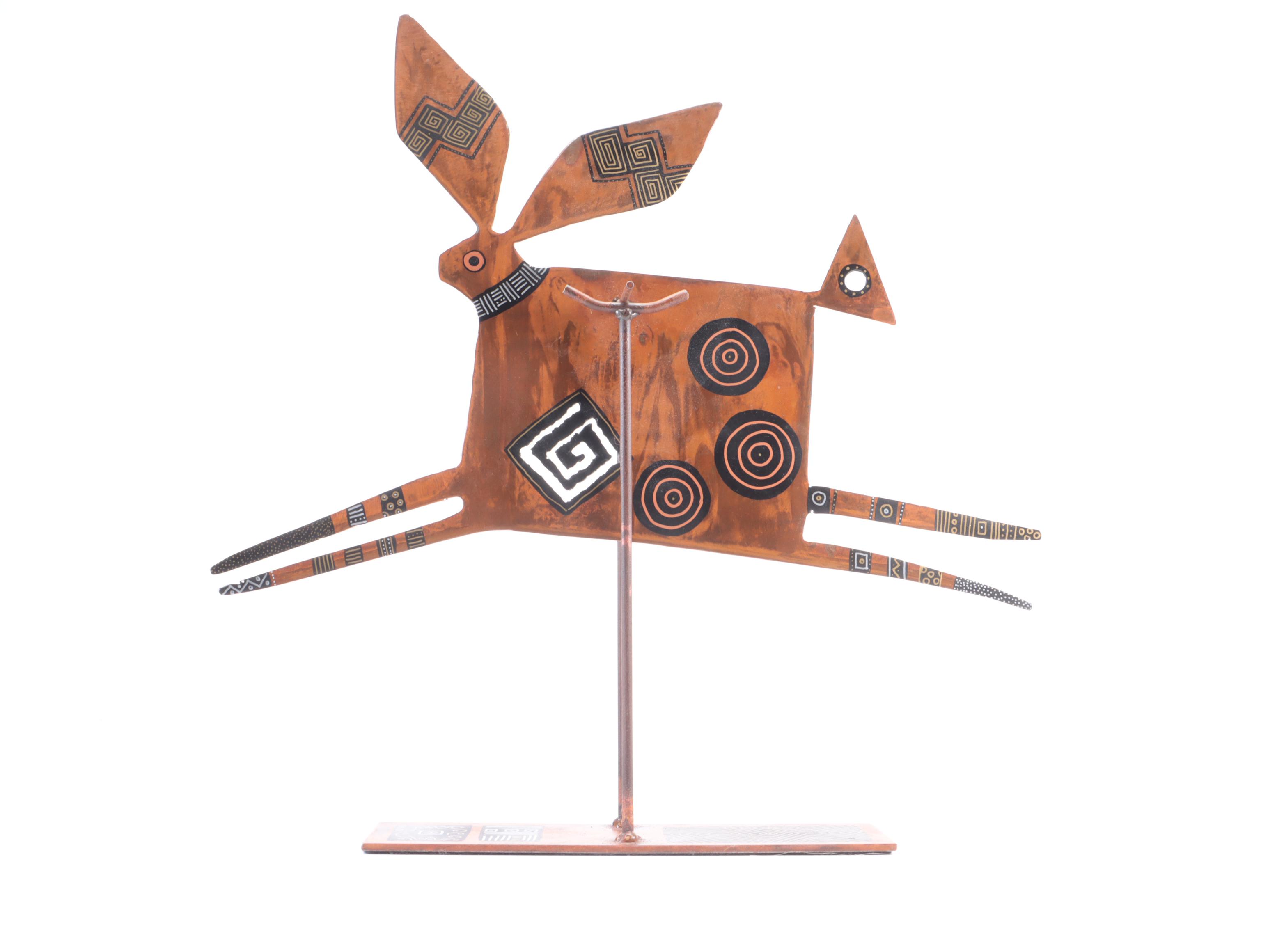 Hand-Painted Metal Rocking Rabbit Sculpture