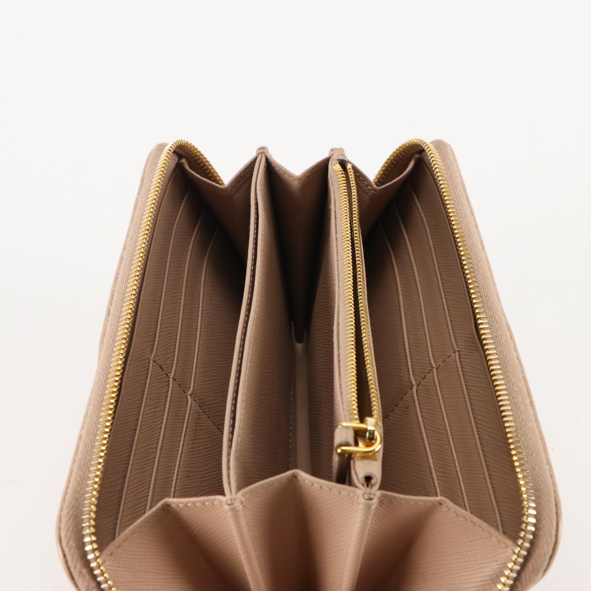 Prada Saffiano Leather Zip Around Wallet