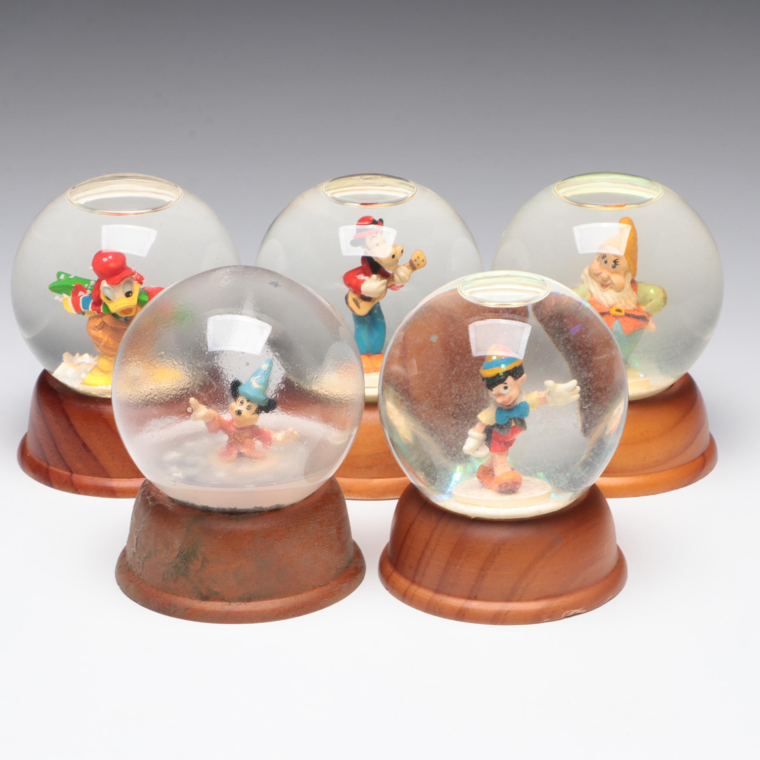 Disney Crystal "Mickey Mouse", "Pinocchio" with Other Disney Snow Globes