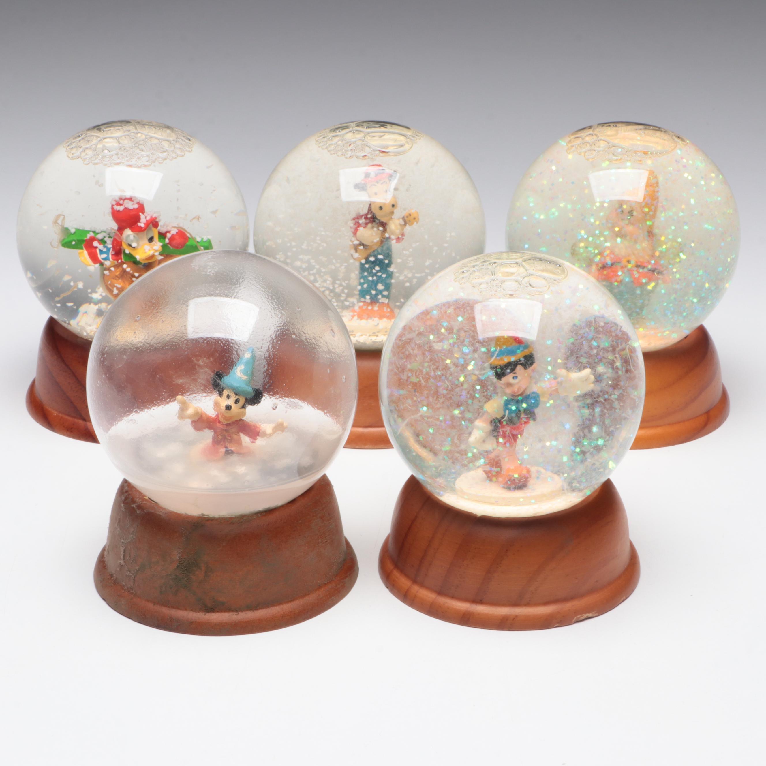 Disney Crystal "Mickey Mouse", "Pinocchio" with Other Disney Snow Globes