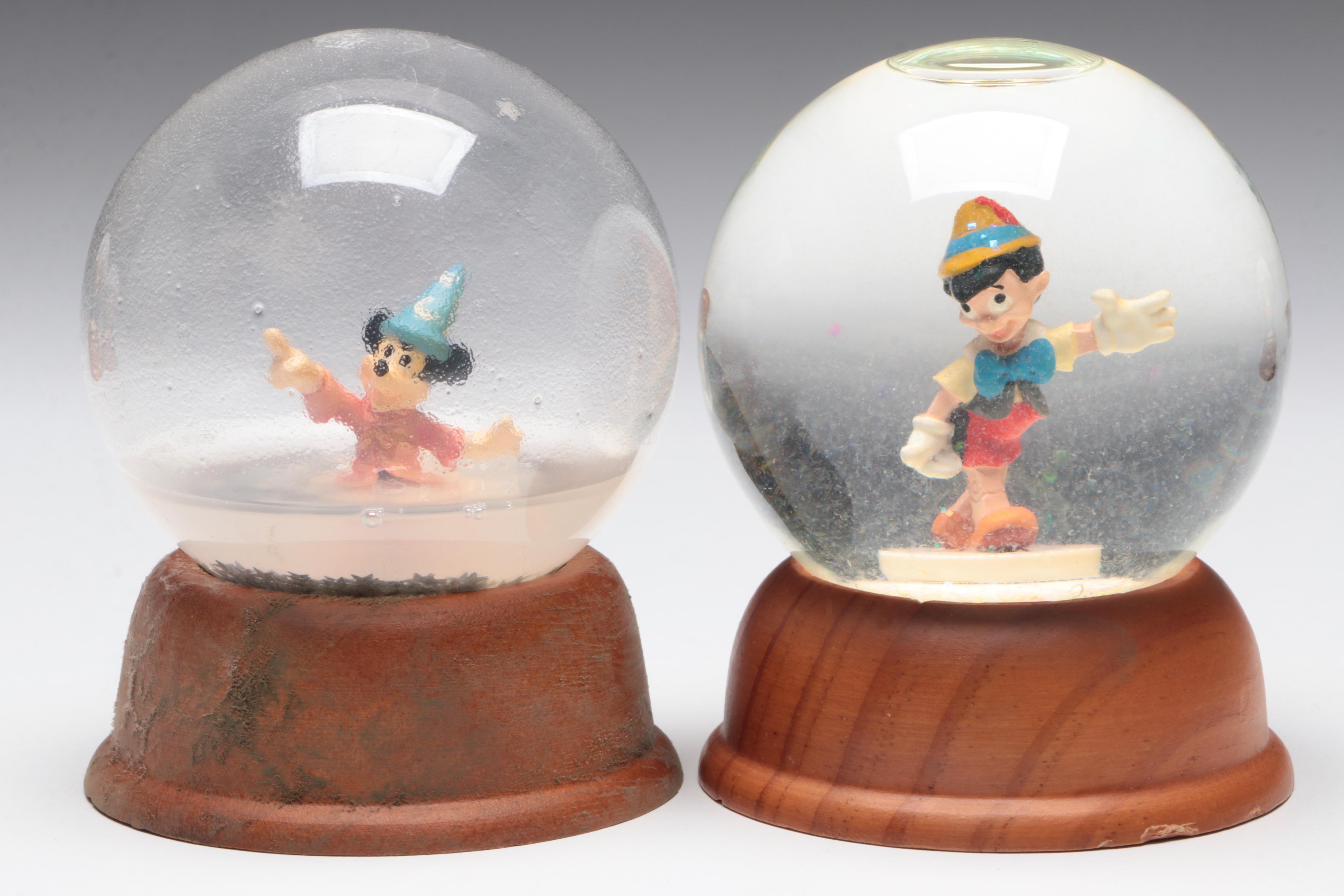 Disney Crystal "Mickey Mouse", "Pinocchio" with Other Disney Snow Globes