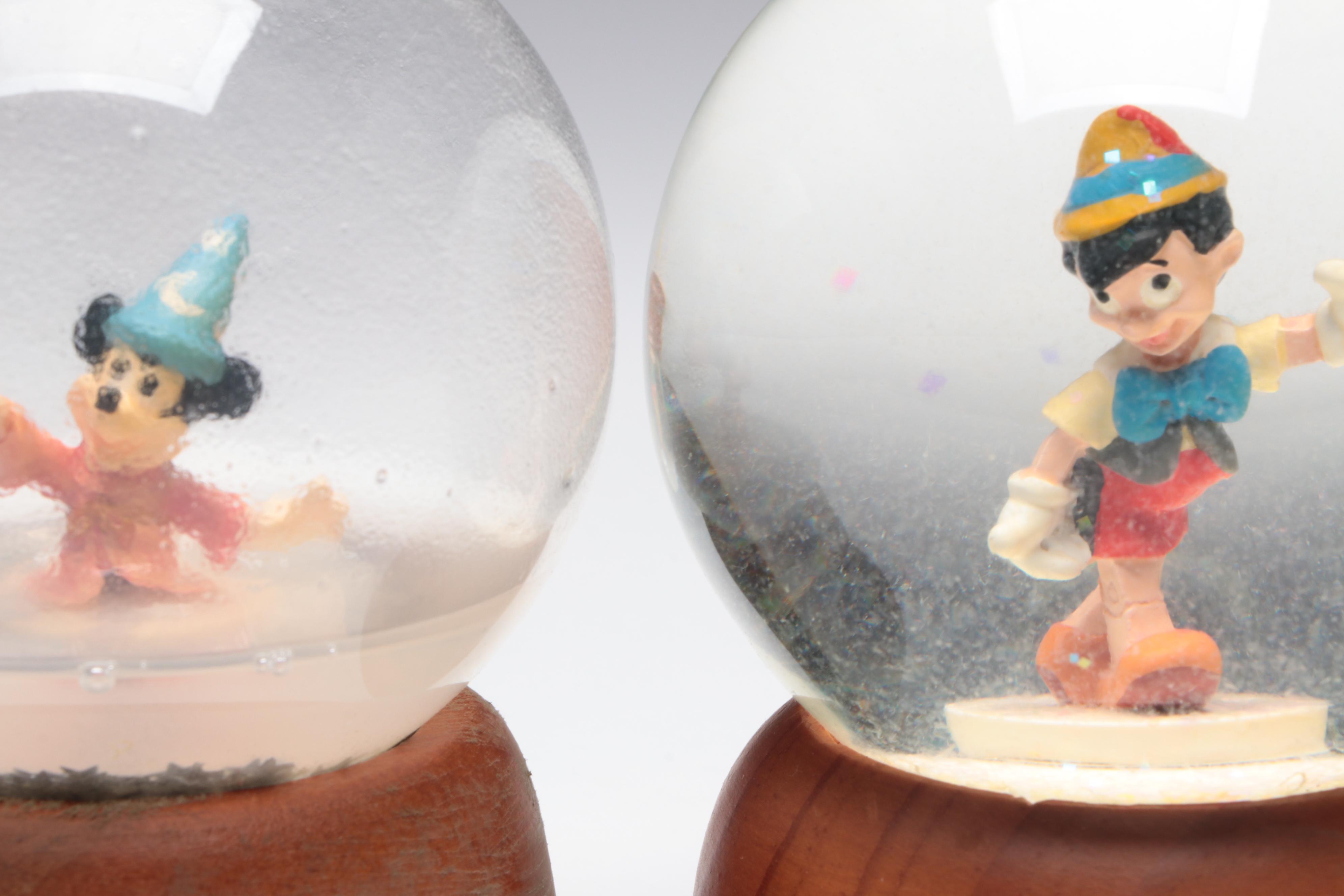 Disney Crystal "Mickey Mouse", "Pinocchio" with Other Disney Snow Globes