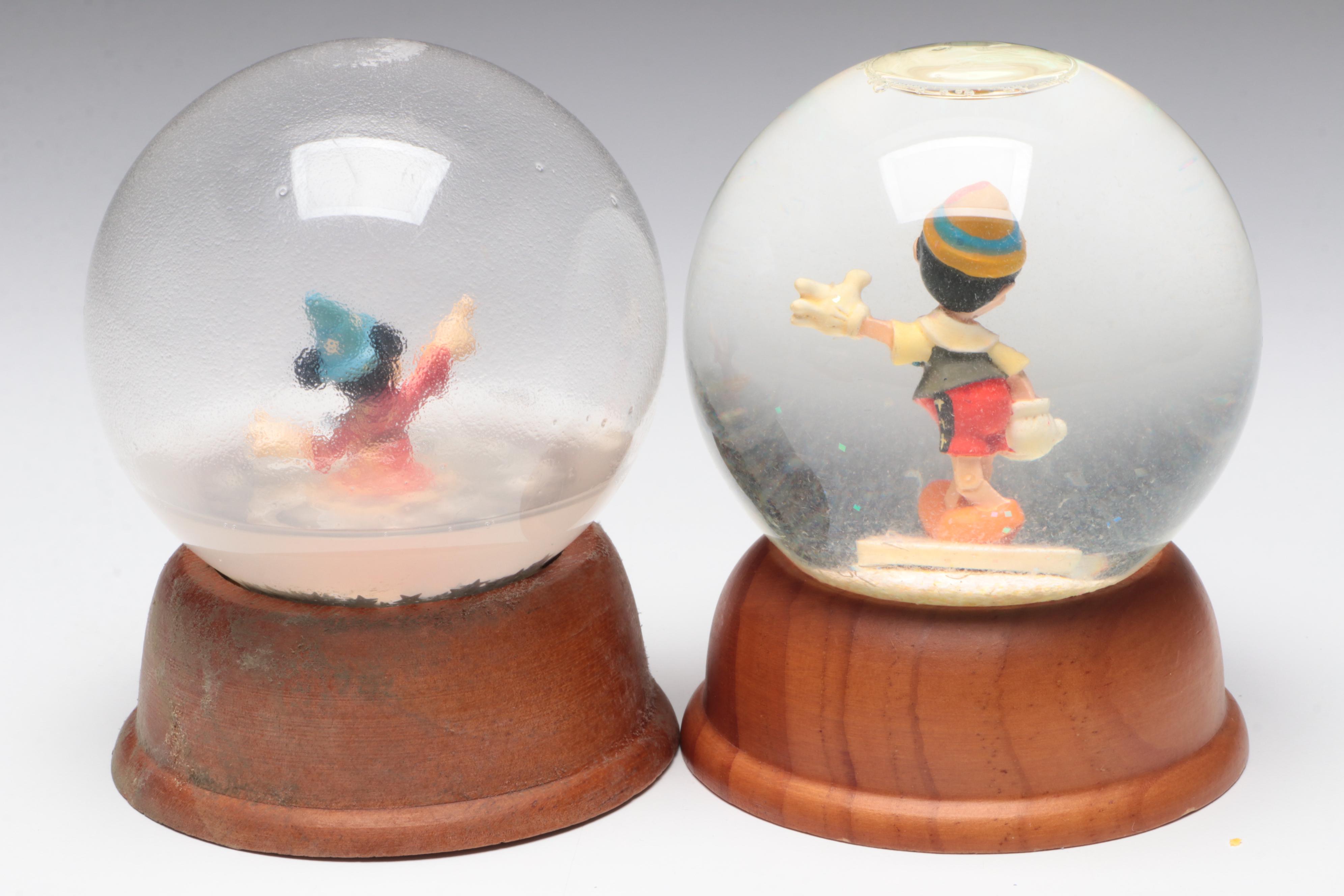 Disney Crystal "Mickey Mouse", "Pinocchio" with Other Disney Snow Globes