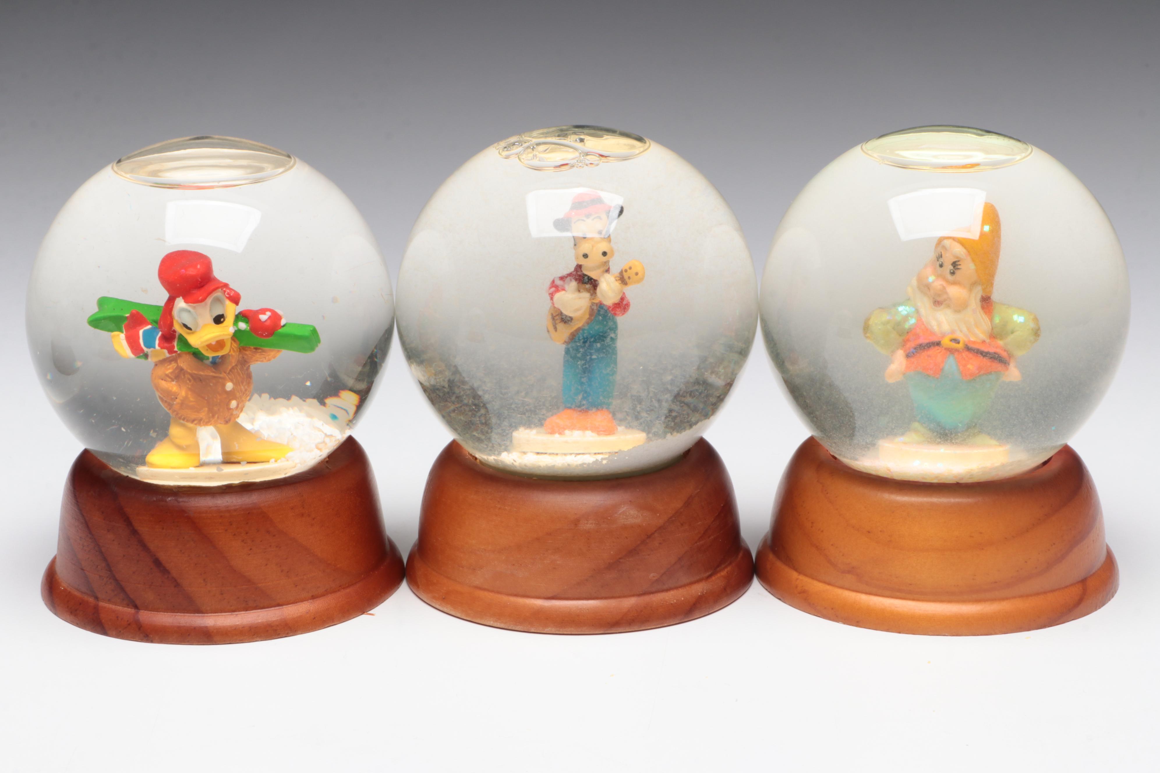 Disney Crystal "Mickey Mouse", "Pinocchio" with Other Disney Snow Globes