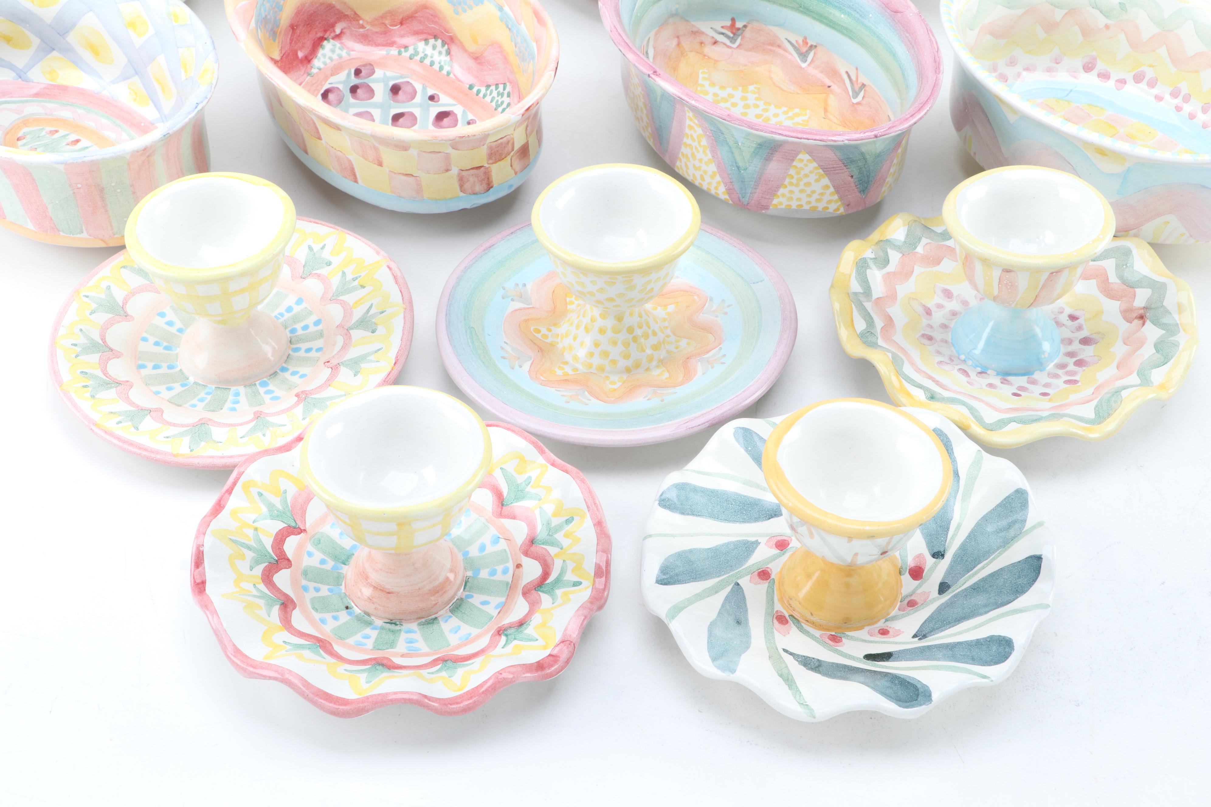 Mackenzie-Childs "Keukenhof" Glazed Terracotta Chowder Bowls and Other Tableware