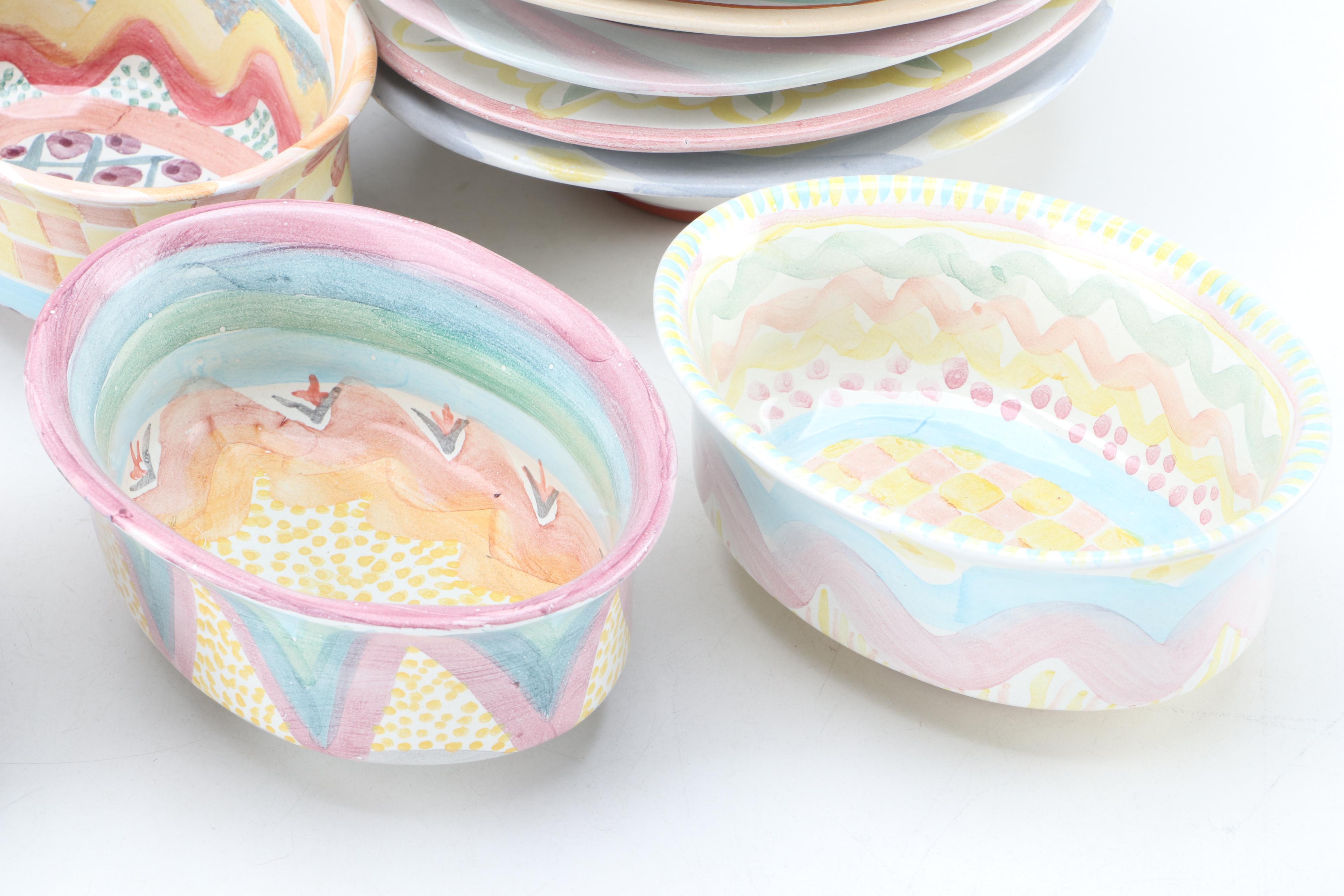 Mackenzie-Childs "Keukenhof" Glazed Terracotta Chowder Bowls and Other Tableware
