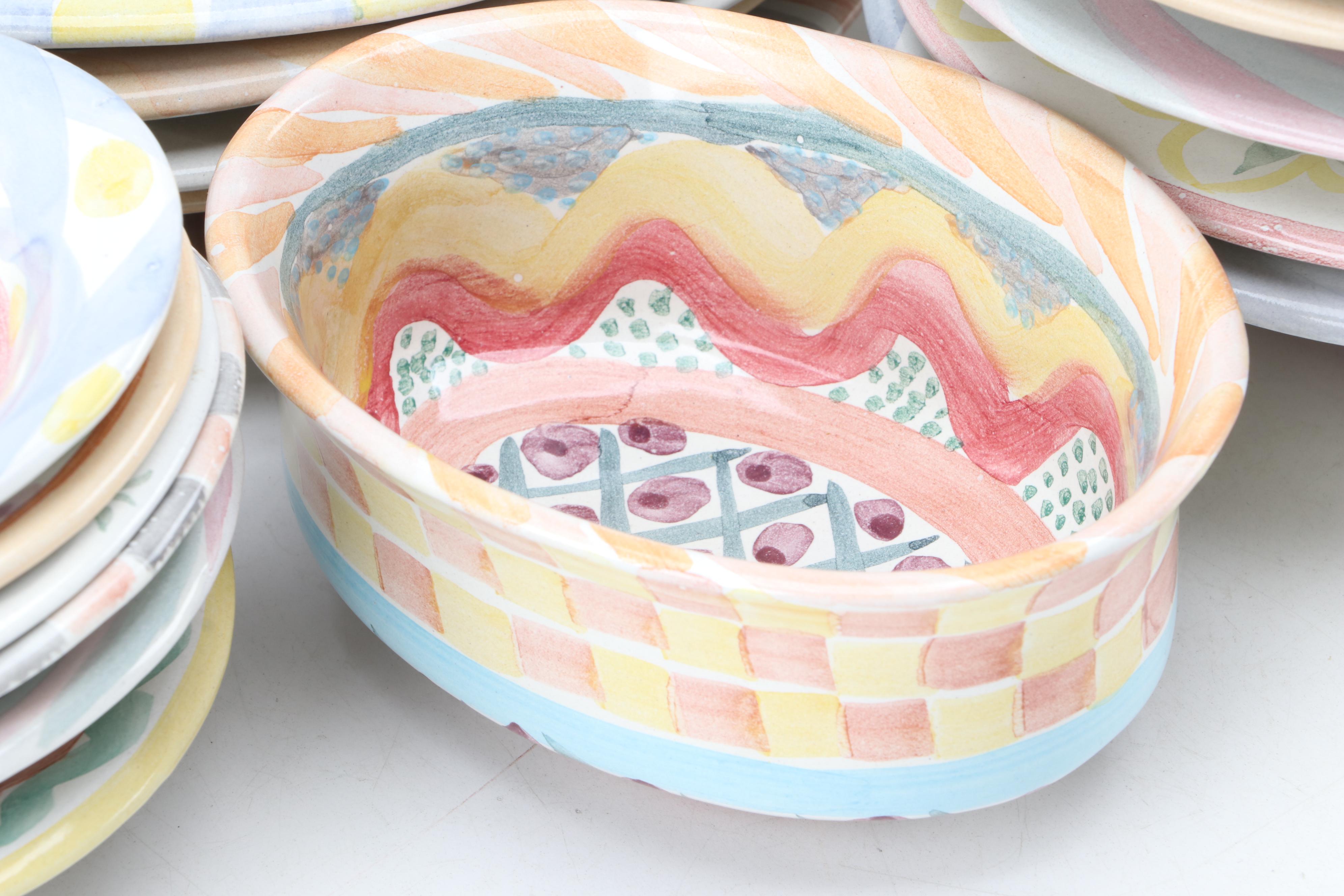 Mackenzie-Childs "Keukenhof" Glazed Terracotta Chowder Bowls and Other Tableware