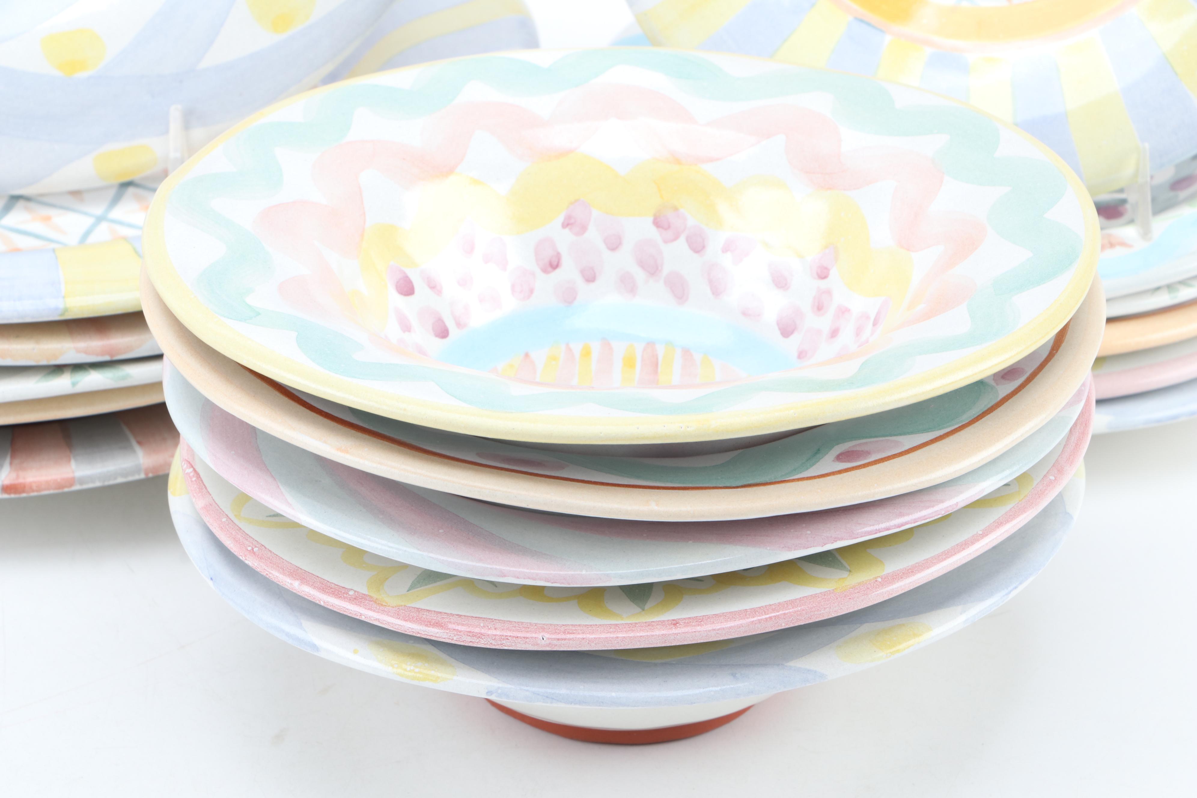 Mackenzie-Childs "Keukenhof" Glazed Terracotta Chowder Bowls and Other Tableware
