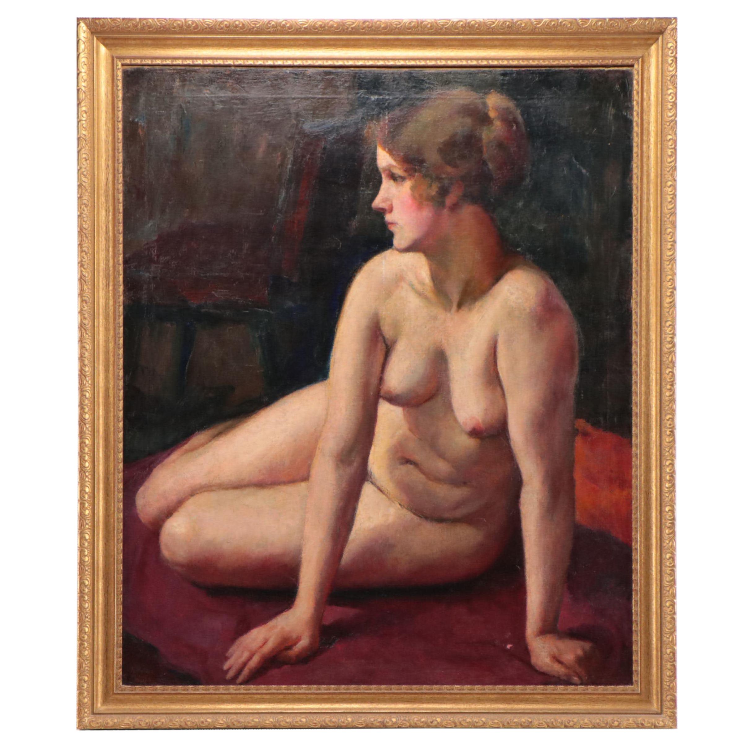 A. Melvin Phillips Portrait of Seated Female Nude Oil Painting