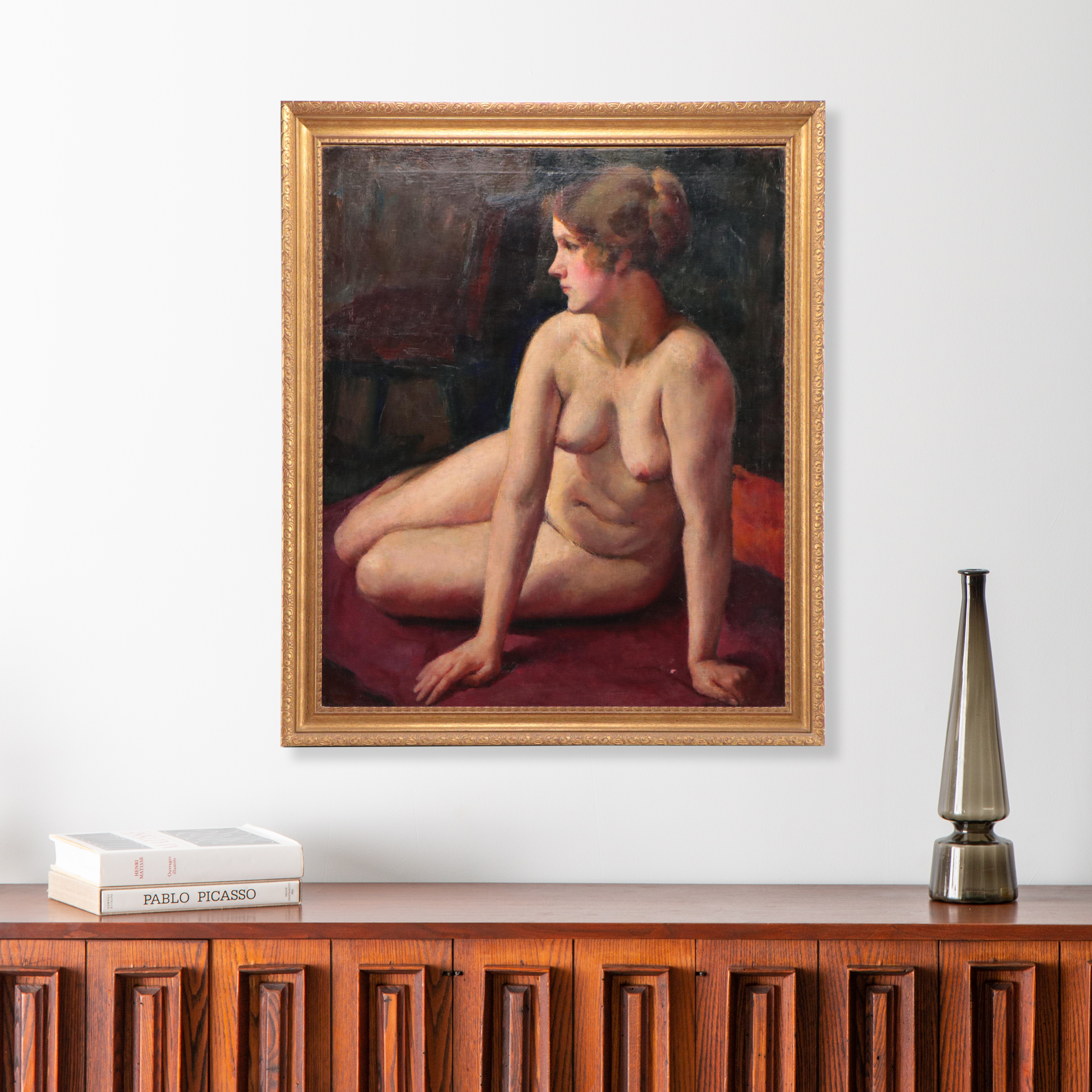 A. Melvin Phillips Portrait of Seated Female Nude Oil Painting