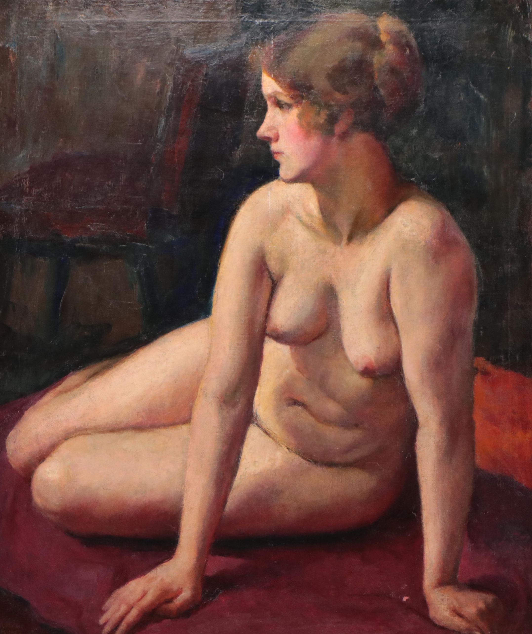 A. Melvin Phillips Portrait of Seated Female Nude Oil Painting