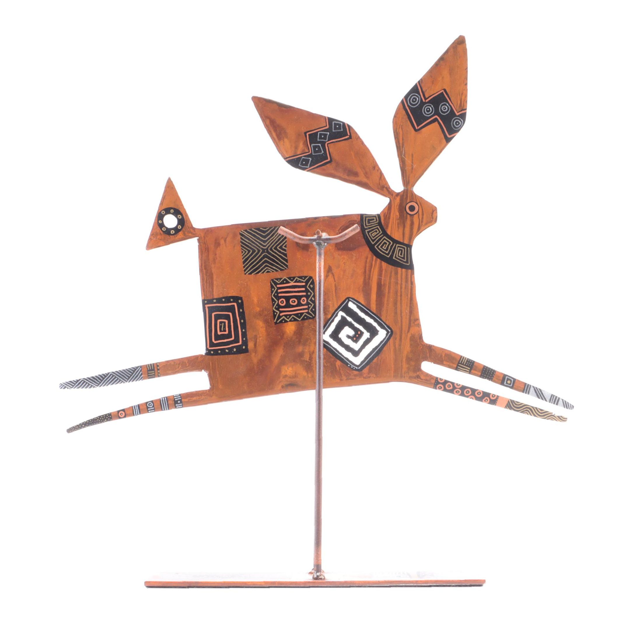 Hand-Painted Metal Rocking Rabbit Sculpture