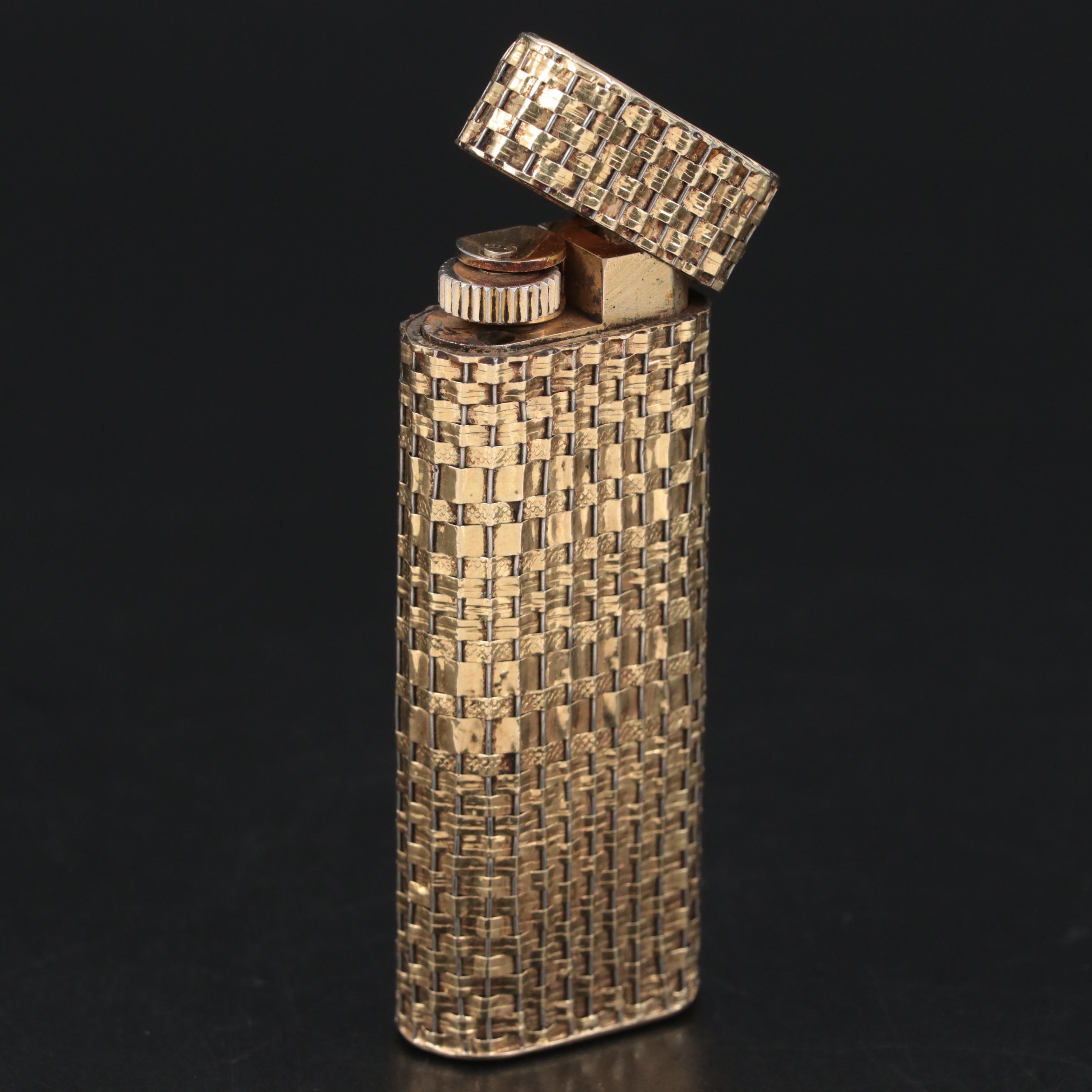 Cartier 18K Gold Case Basket Weave Butane Lighter, Late 20th Century
