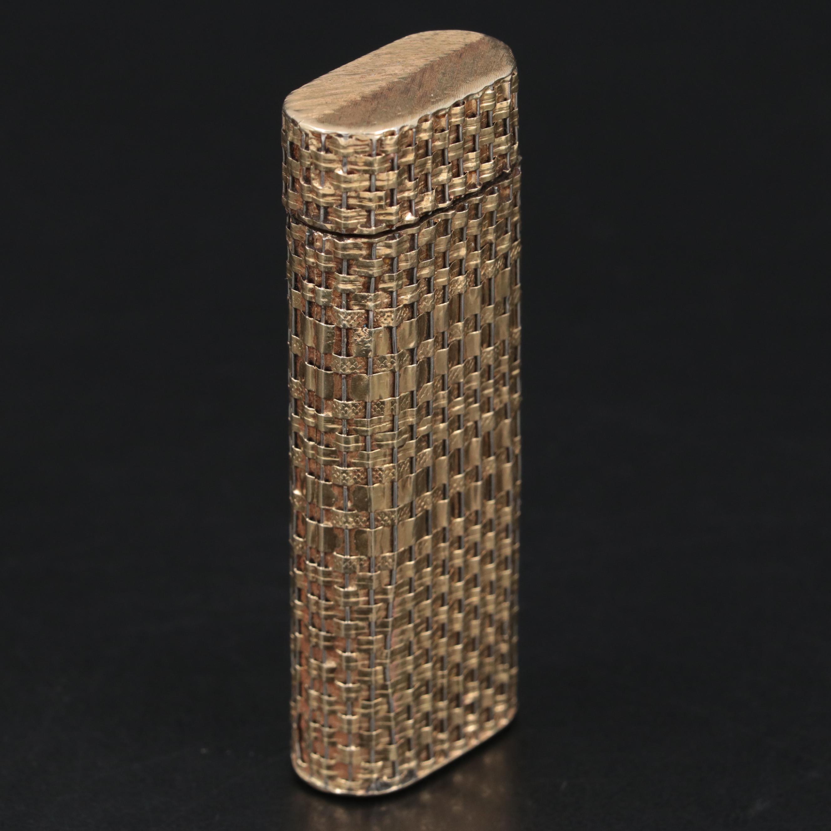 Cartier 18K Gold Case Basket Weave Butane Lighter, Late 20th Century