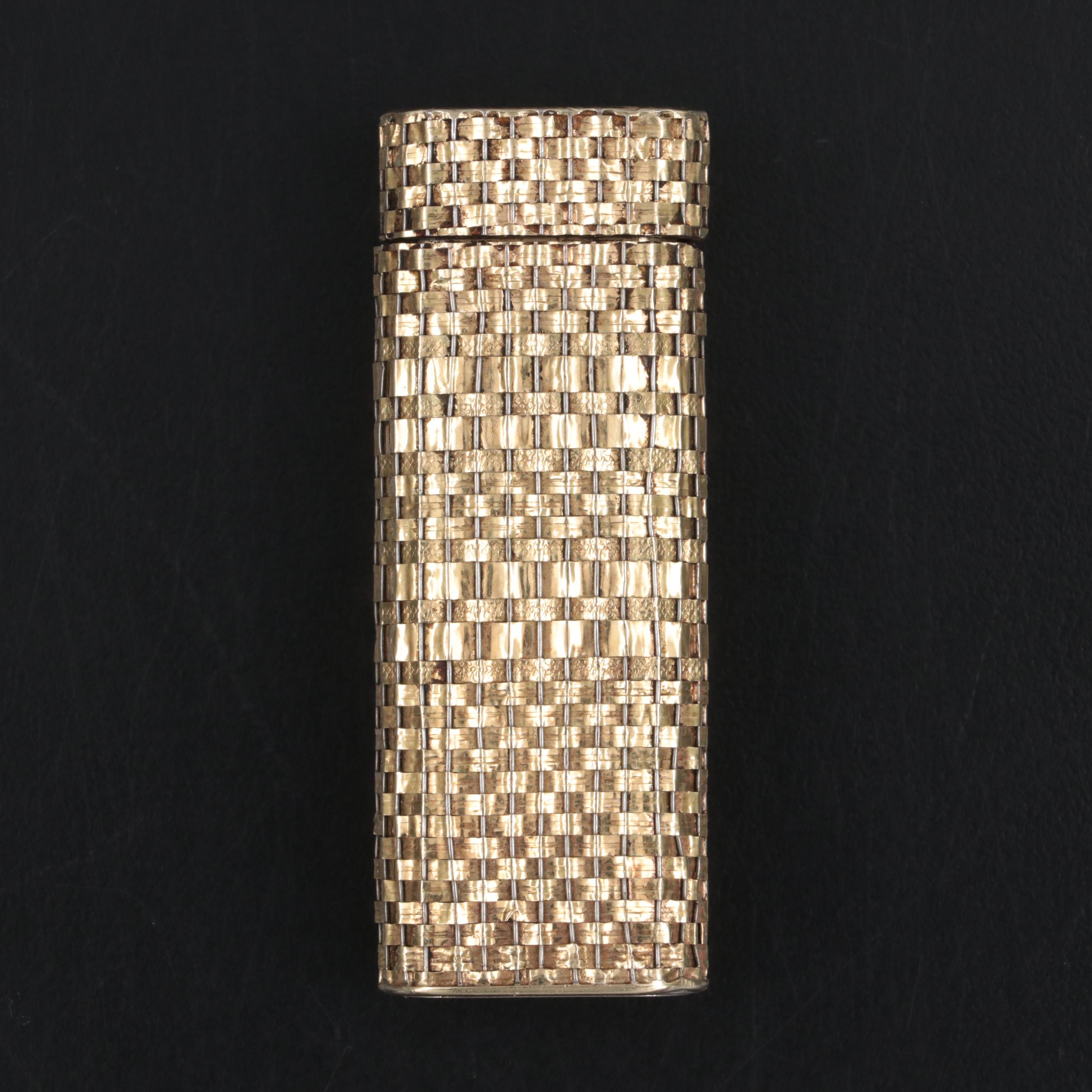 Cartier 18K Gold Case Basket Weave Butane Lighter, Late 20th Century