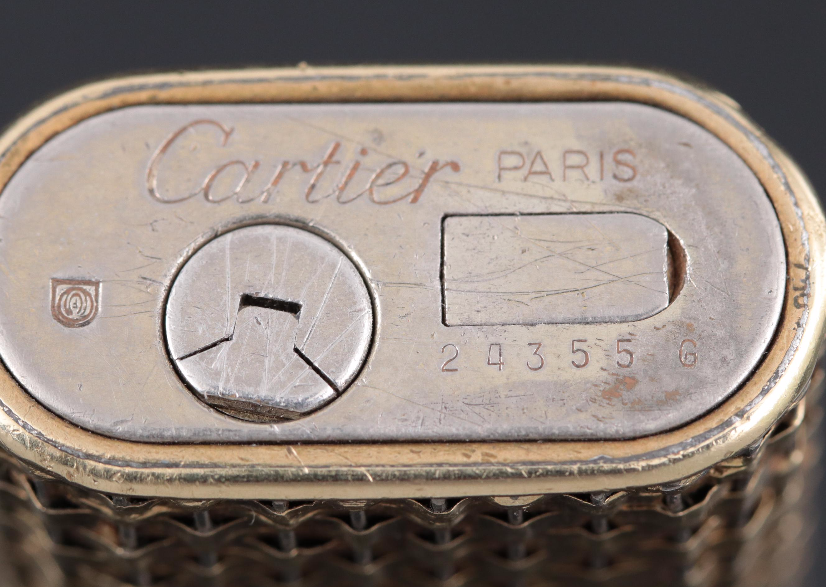 Cartier 18K Gold Case Basket Weave Butane Lighter, Late 20th Century