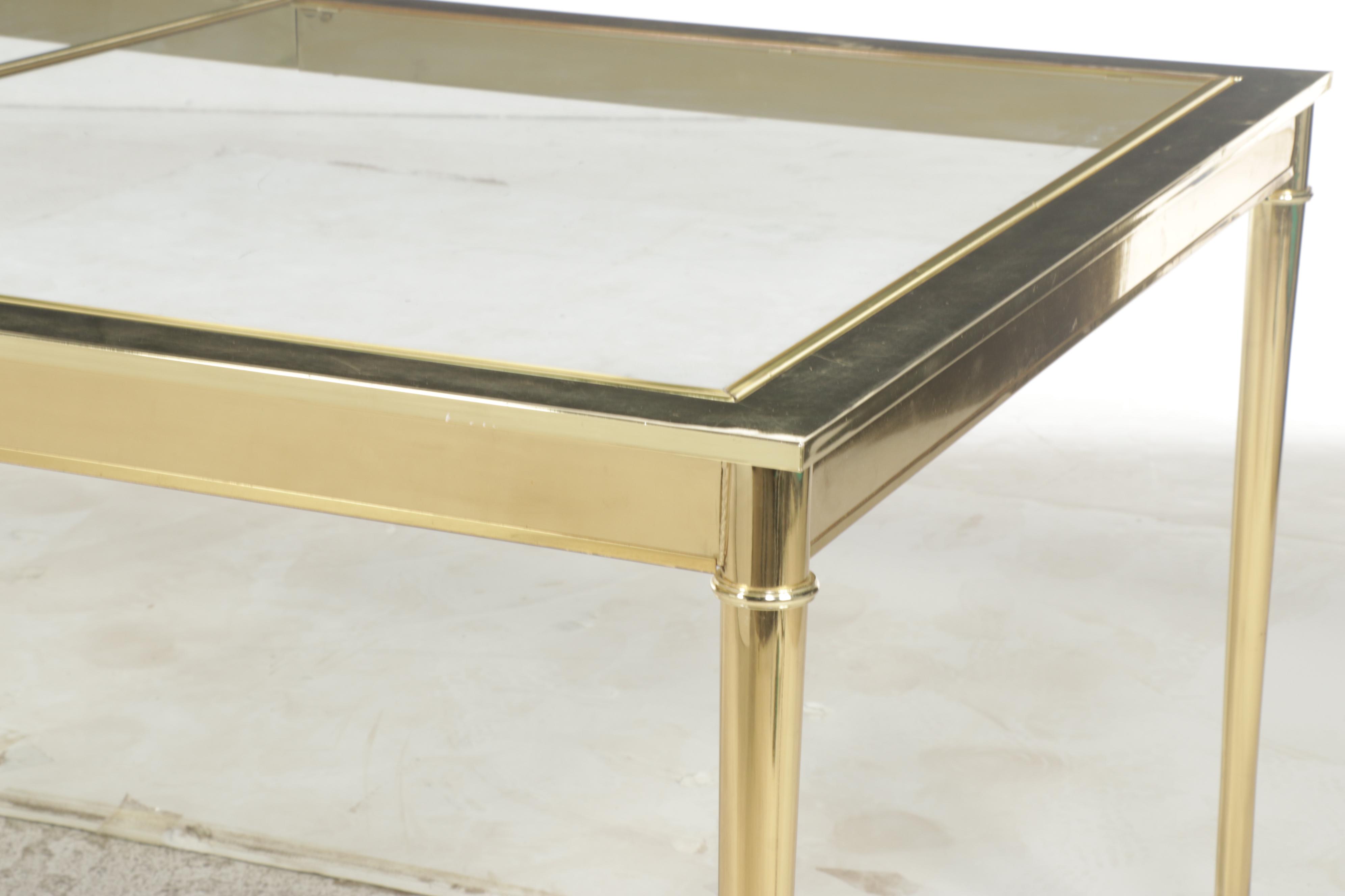 Hollywood Regency Style Brass-Patinated Metal & Glass Top Extending Dining Table
