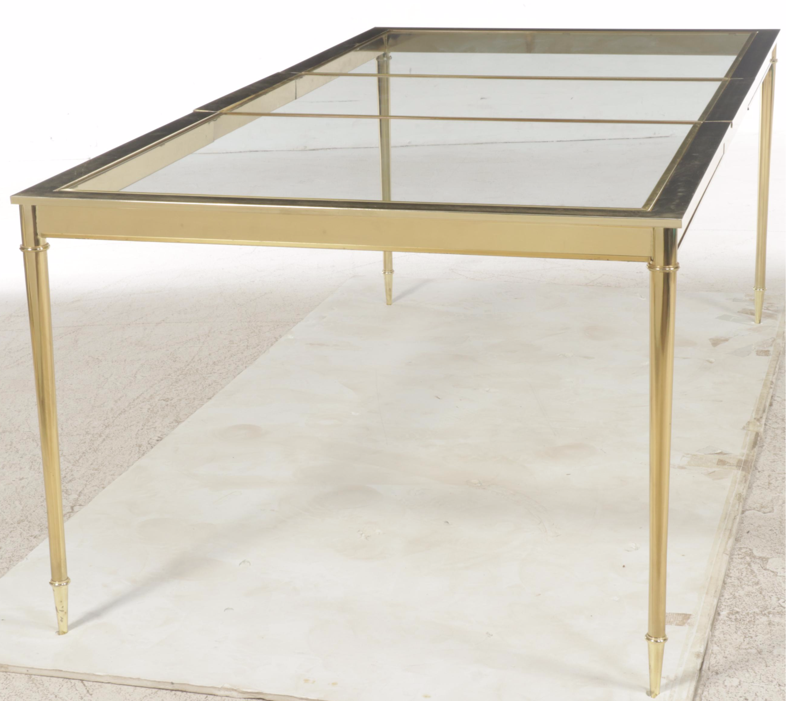 Hollywood Regency Style Brass-Patinated Metal & Glass Top Extending Dining Table