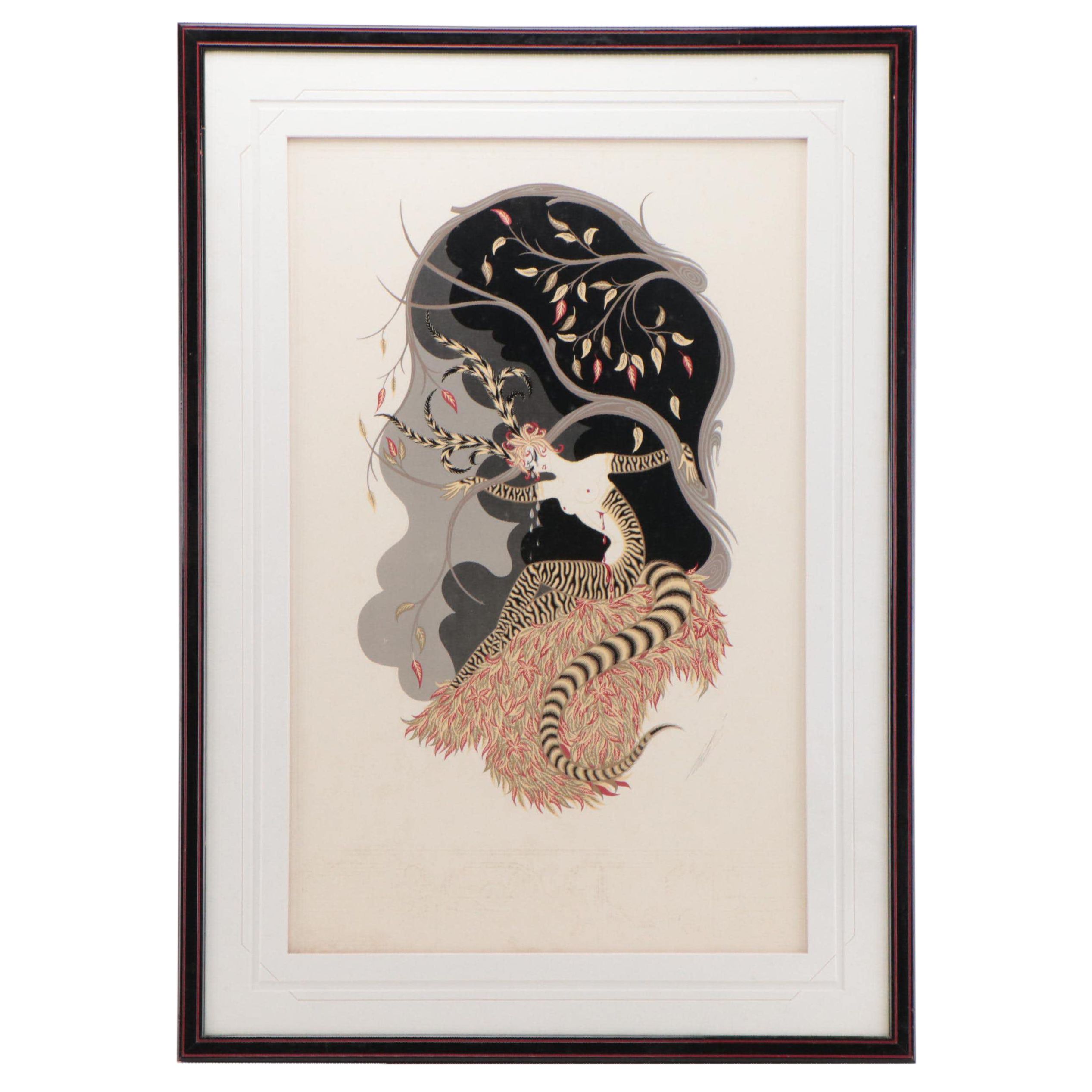 Lithograph After Erté "Tiger Lady in Tree"