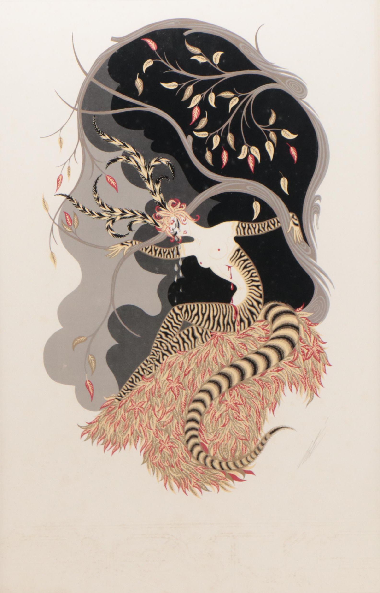 Lithograph After Erté "Tiger Lady in Tree"