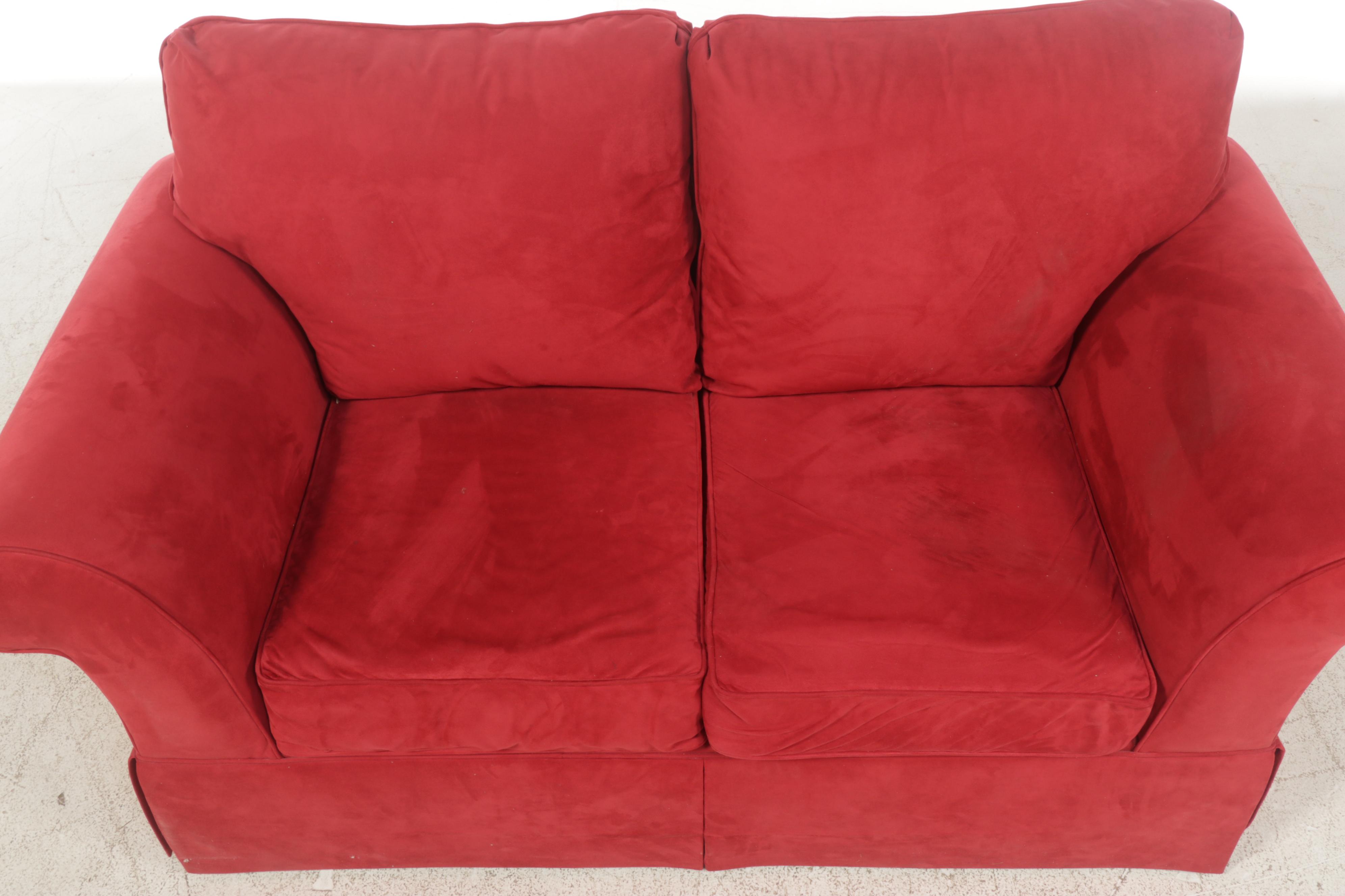 Klaussner Furniture Red Microfiber RollArm Loveseat EBTH