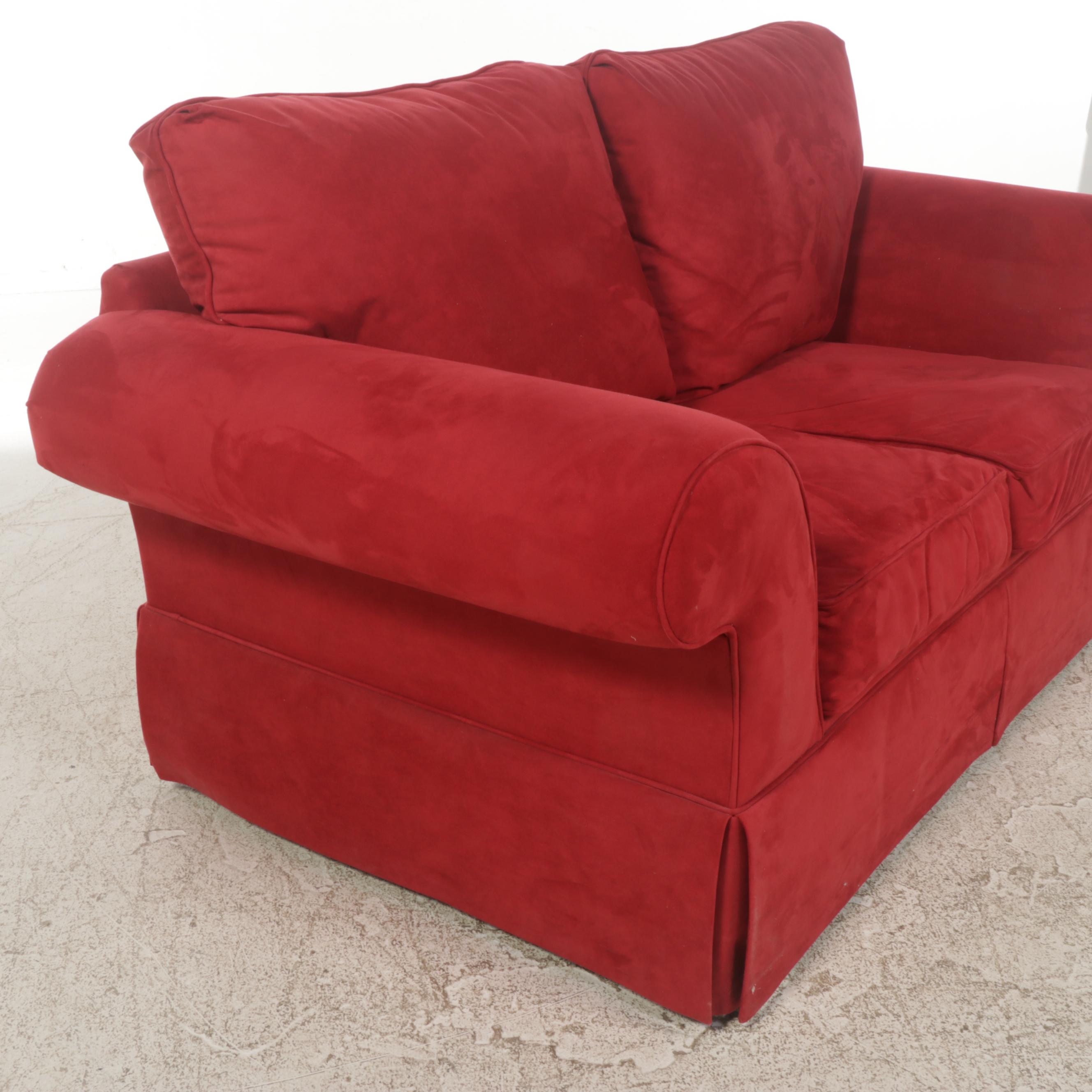 Klaussner Furniture Red Microfiber RollArm Loveseat EBTH