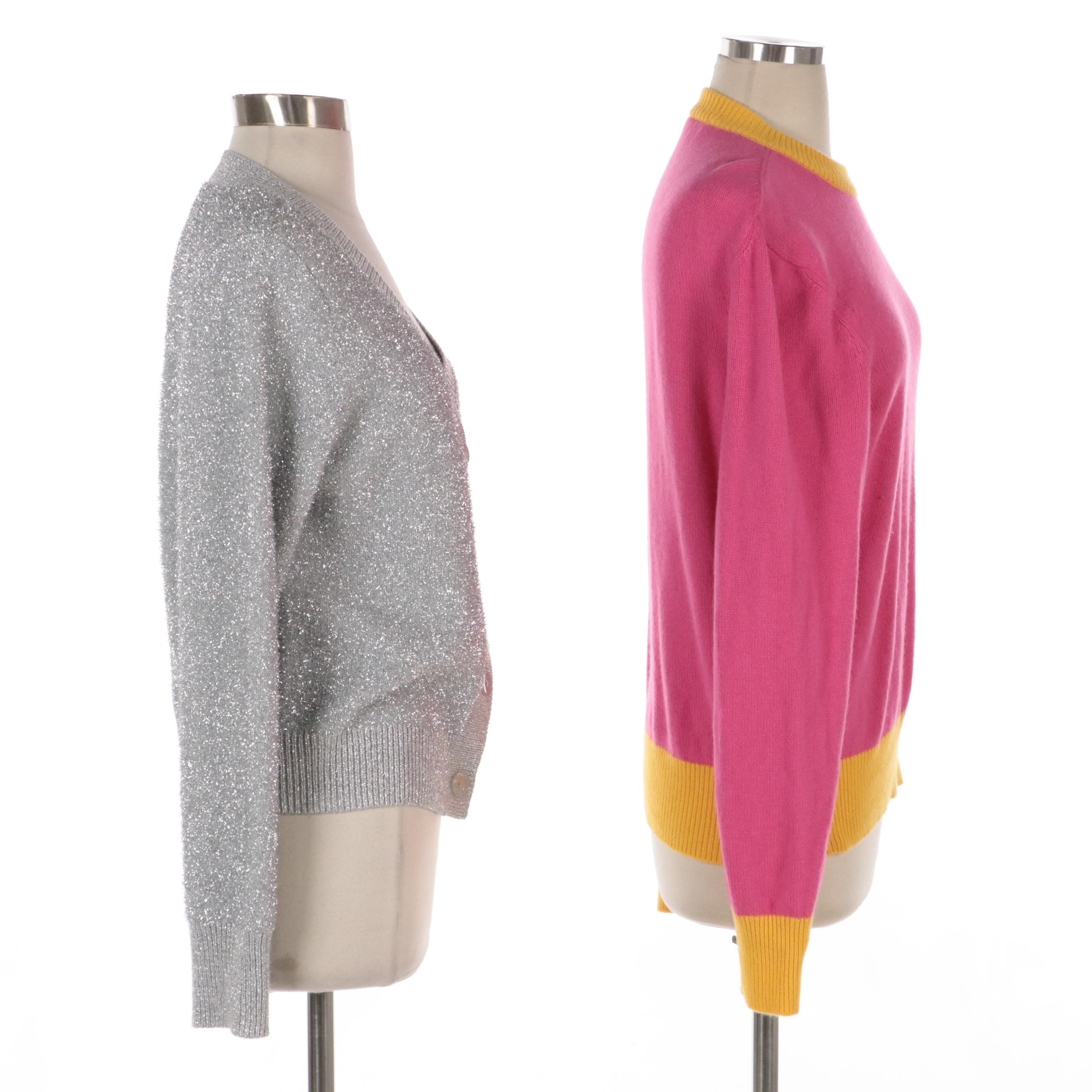 Tory Burch Pink Colorblock Sweater and Kate Spade Silver Sparkle Cardigan, NWT
