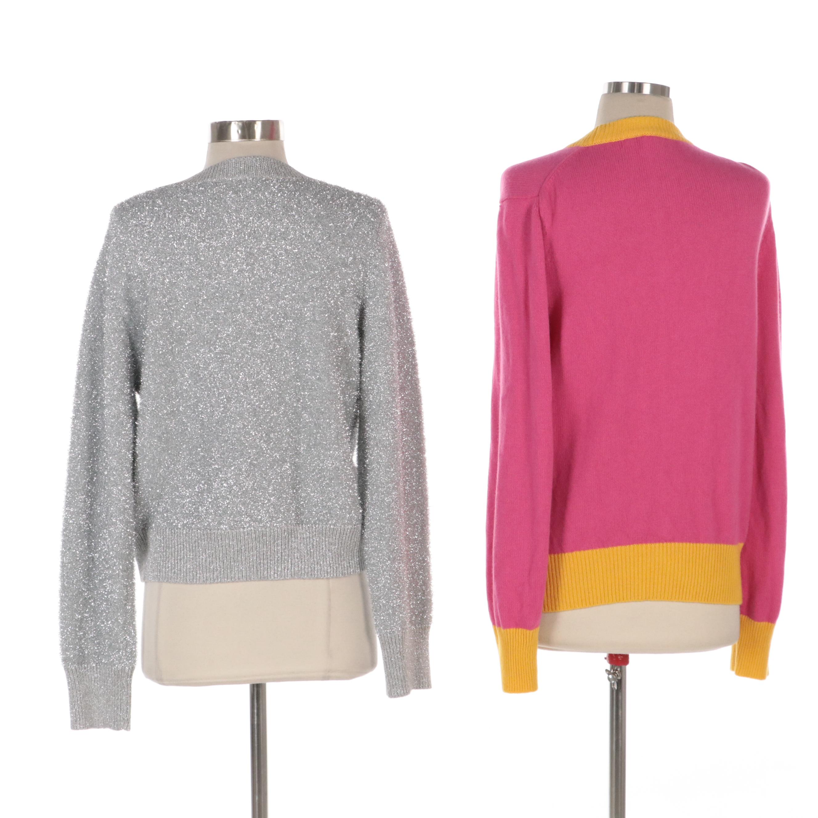 Tory Burch Pink Colorblock Sweater and Kate Spade Silver Sparkle Cardigan, NWT