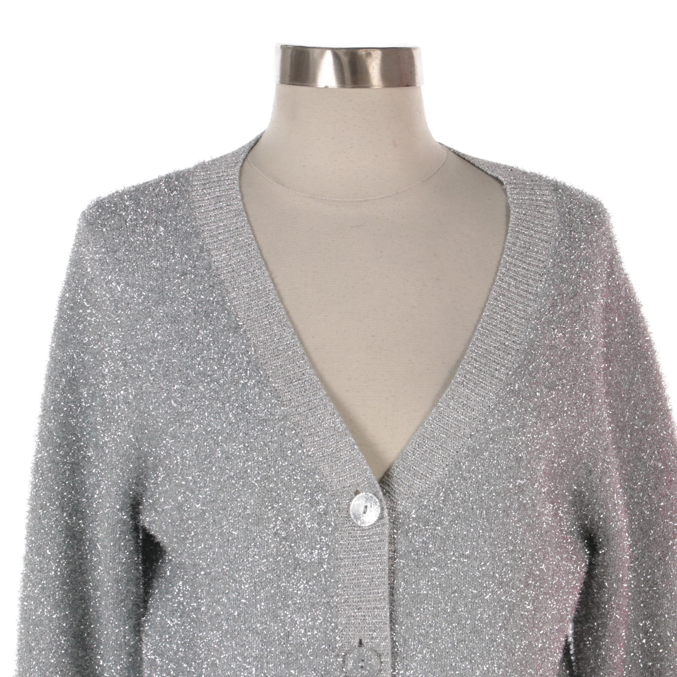 Tory Burch Pink Colorblock Sweater and Kate Spade Silver Sparkle Cardigan, NWT